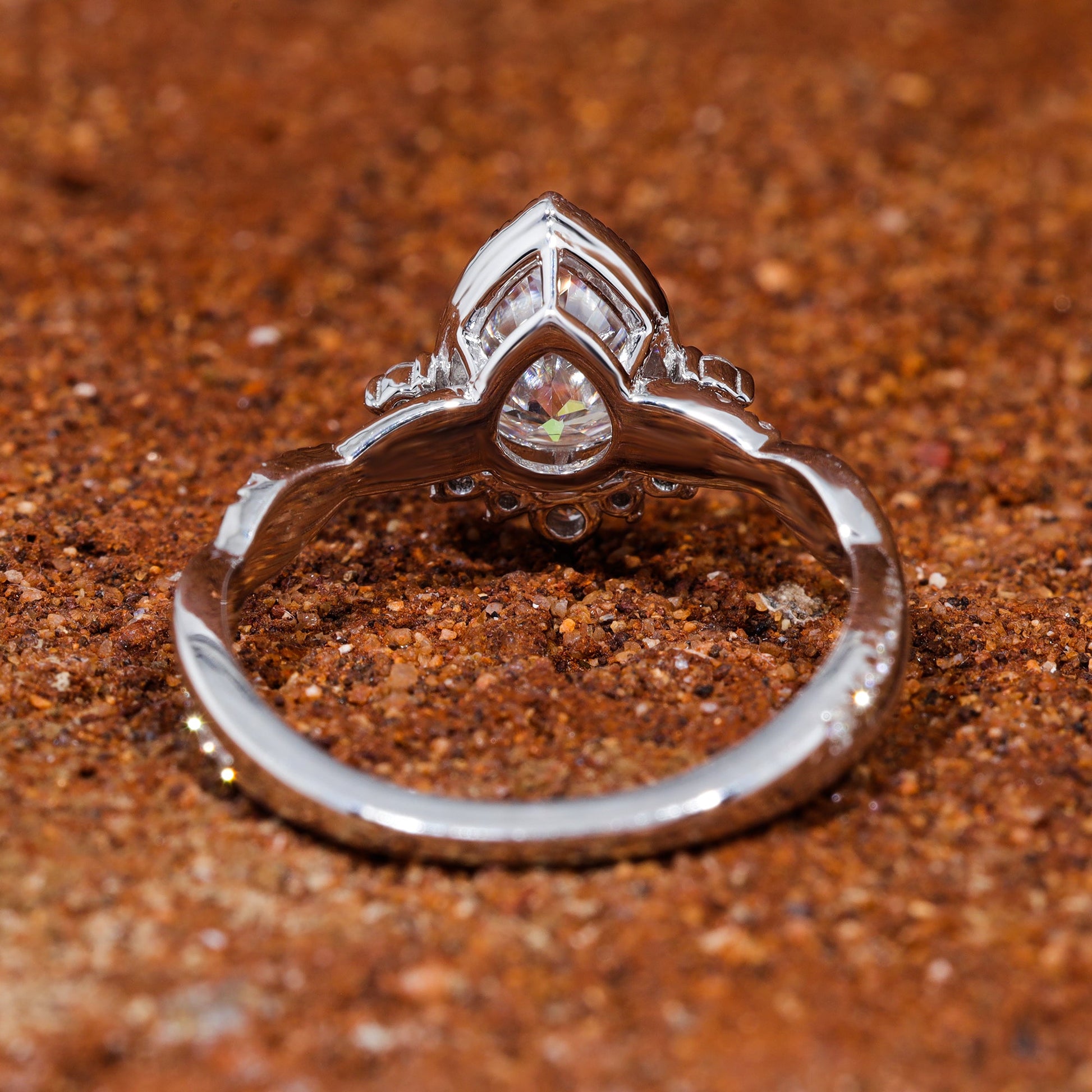 Bezel Set Pear Cut Moissanite Vintage Engagement Ring