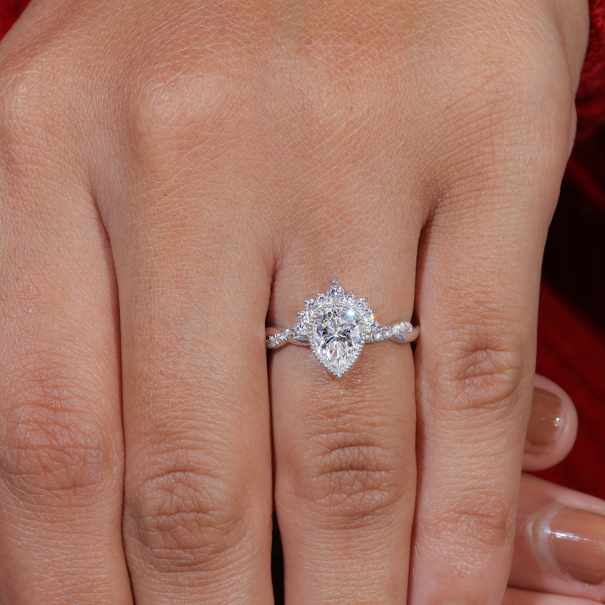 Bezel Set Pear Cut Moissanite Vintage Engagement Ring