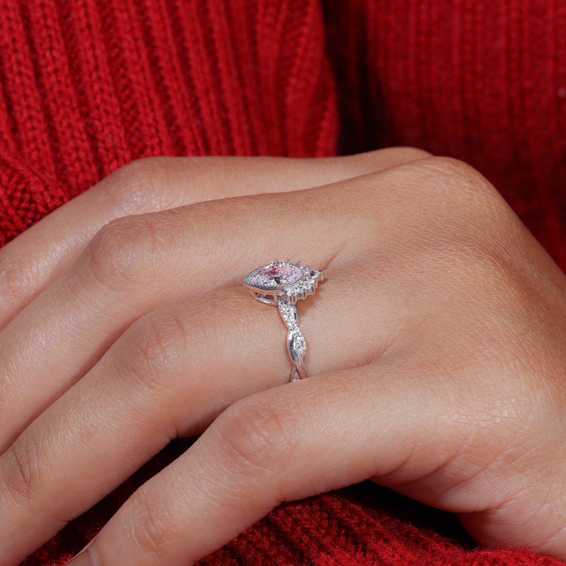 Bezel Set Pear Cut Moissanite Vintage Engagement Ring