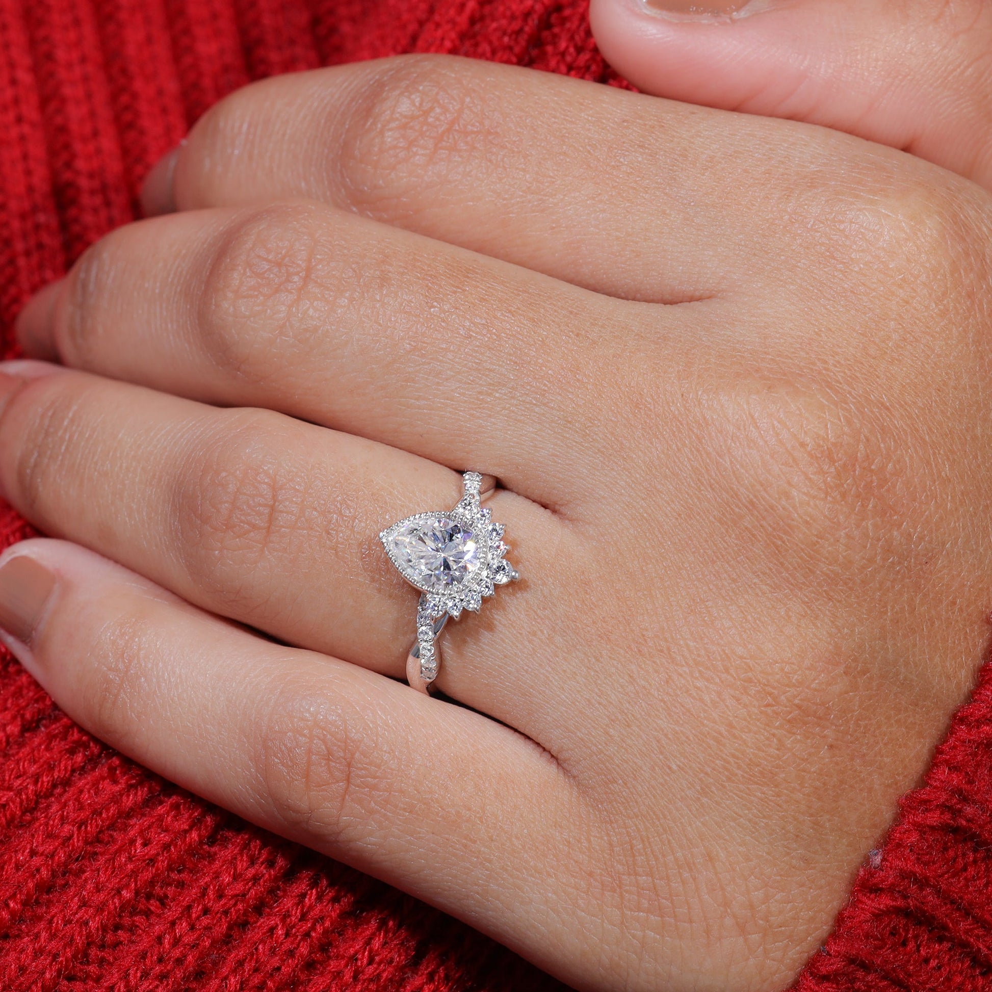 Bezel Set Pear Cut Moissanite Vintage Engagement Ring