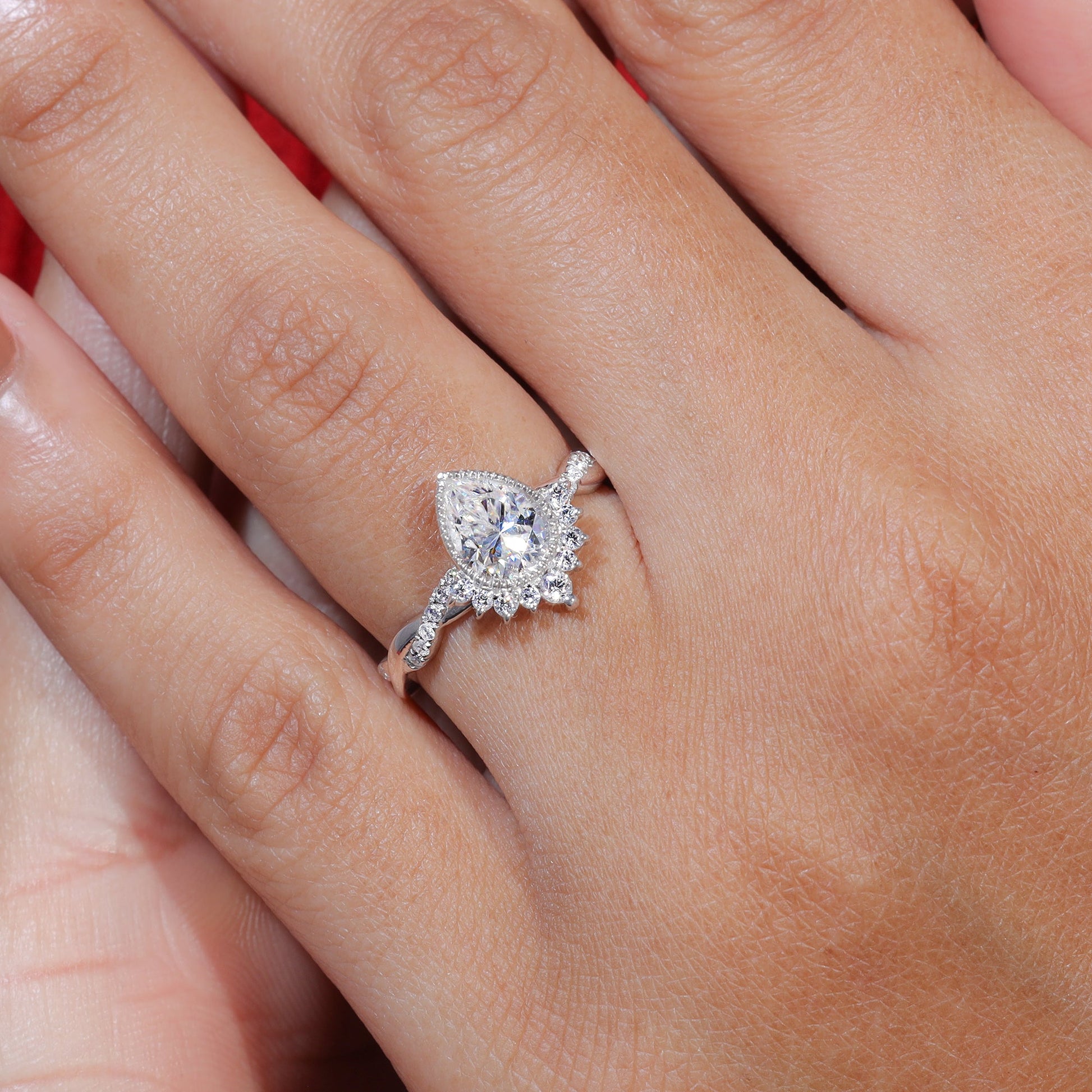 Bezel Set Pear Cut Moissanite Vintage Engagement Ring