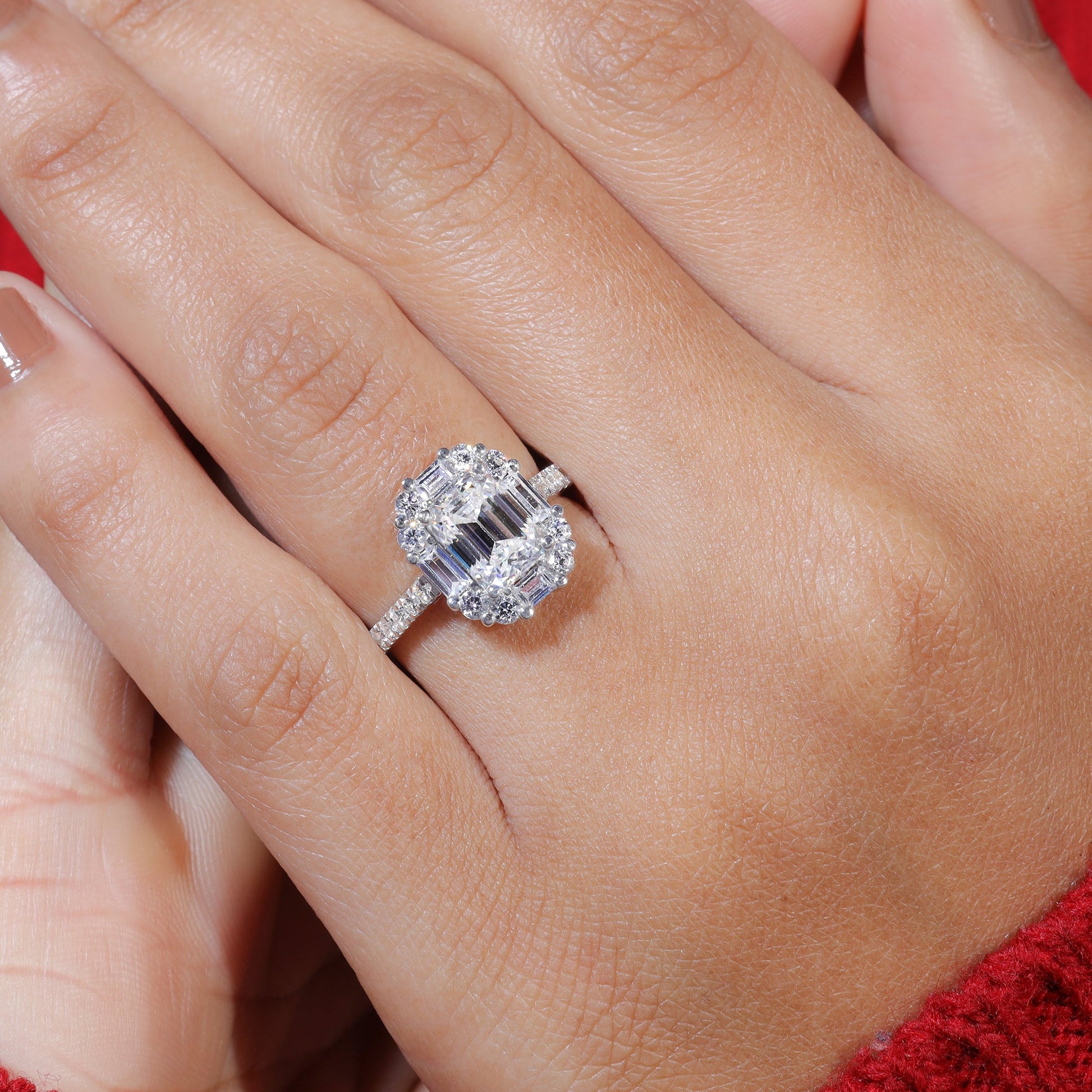 Emerald Cut Moissanite Wedding Engagement Ring
