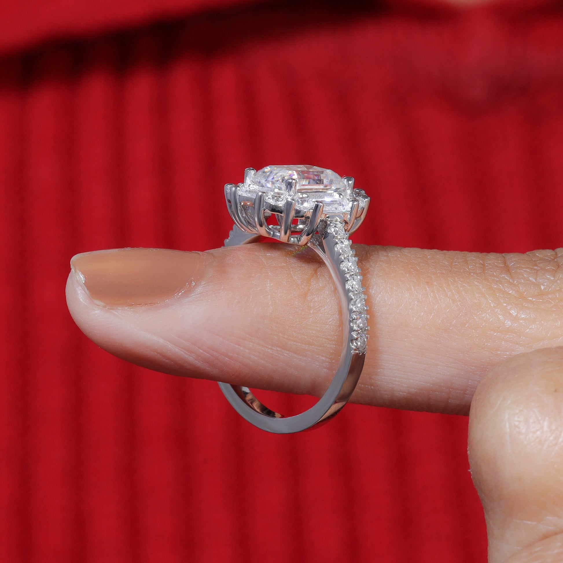 Emerald Cut Moissanite Wedding Engagement Ring