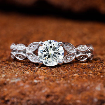 Round Moissanite Art Deco Unique Engagement Ring