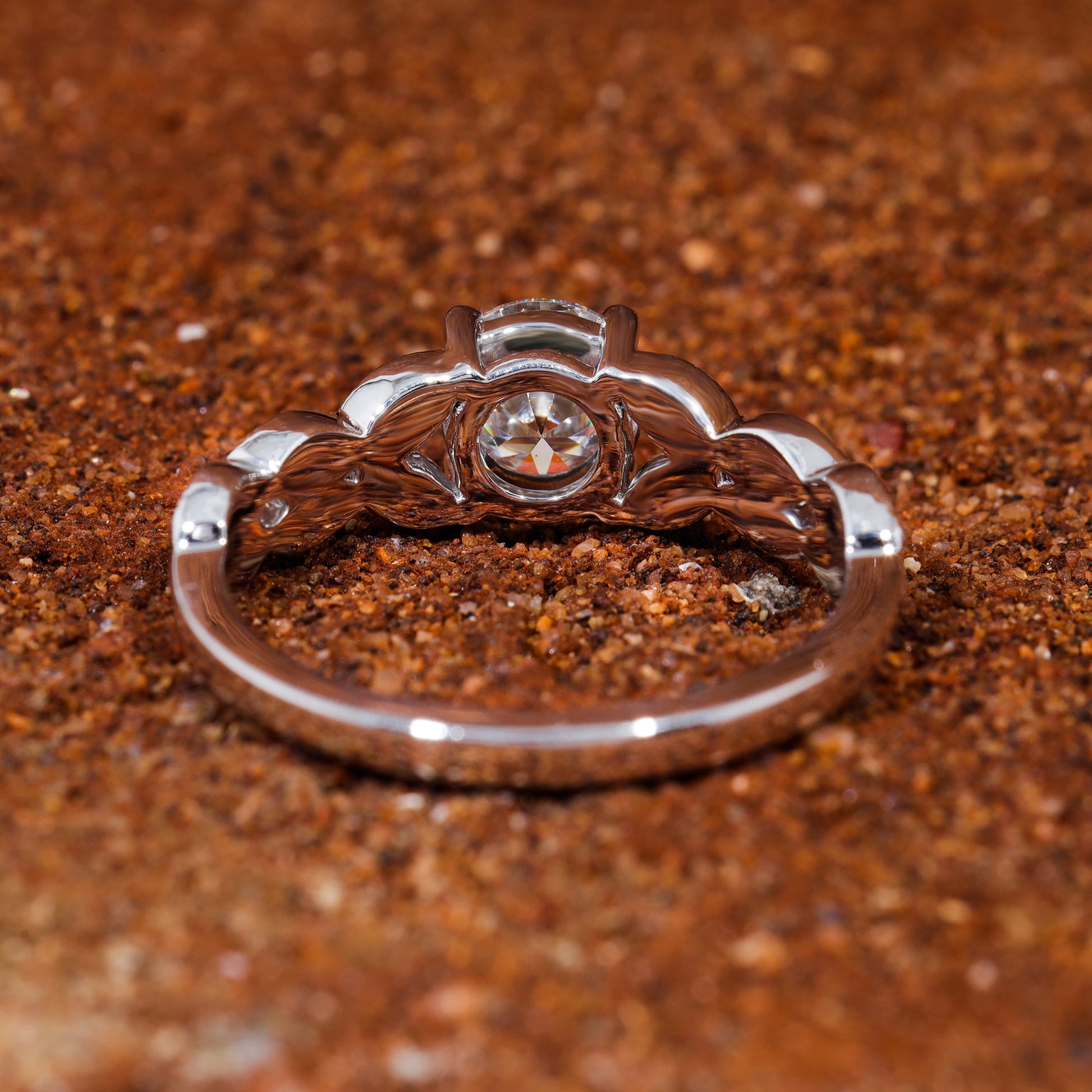 Round Moissanite Art Deco Unique Engagement Ring