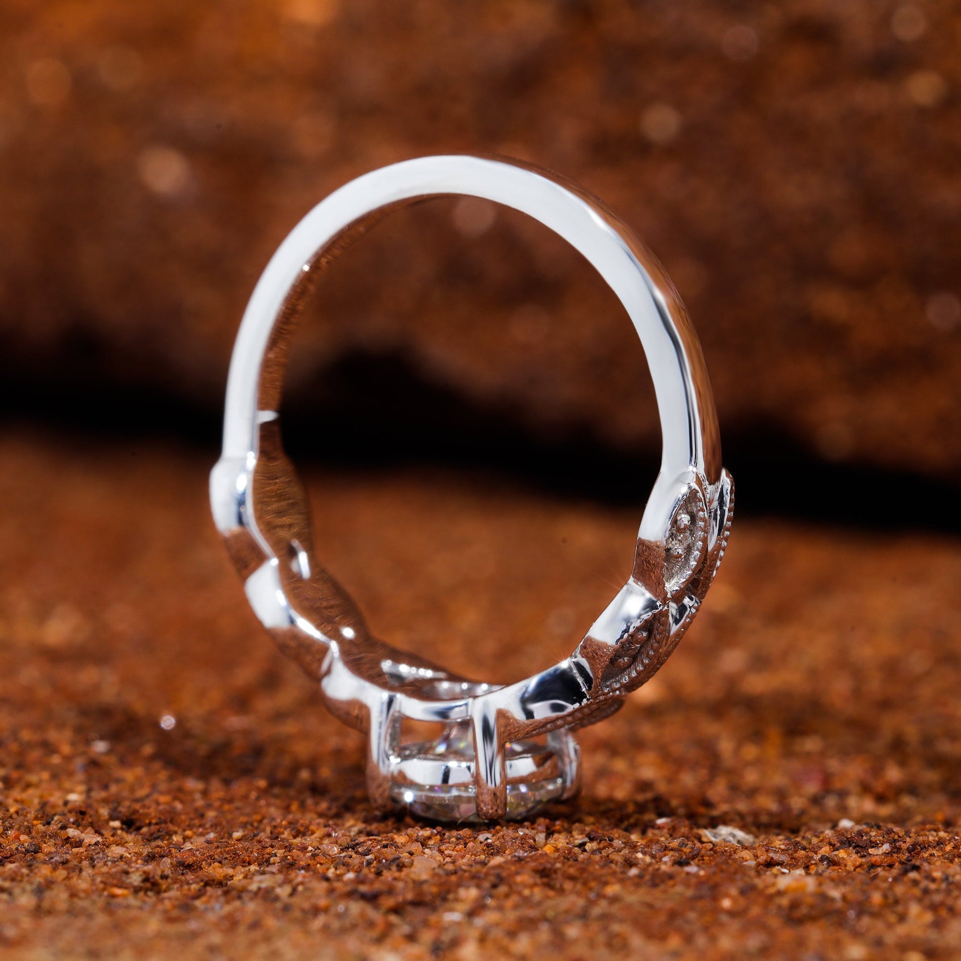 Round Moissanite Art Deco Unique Engagement Ring