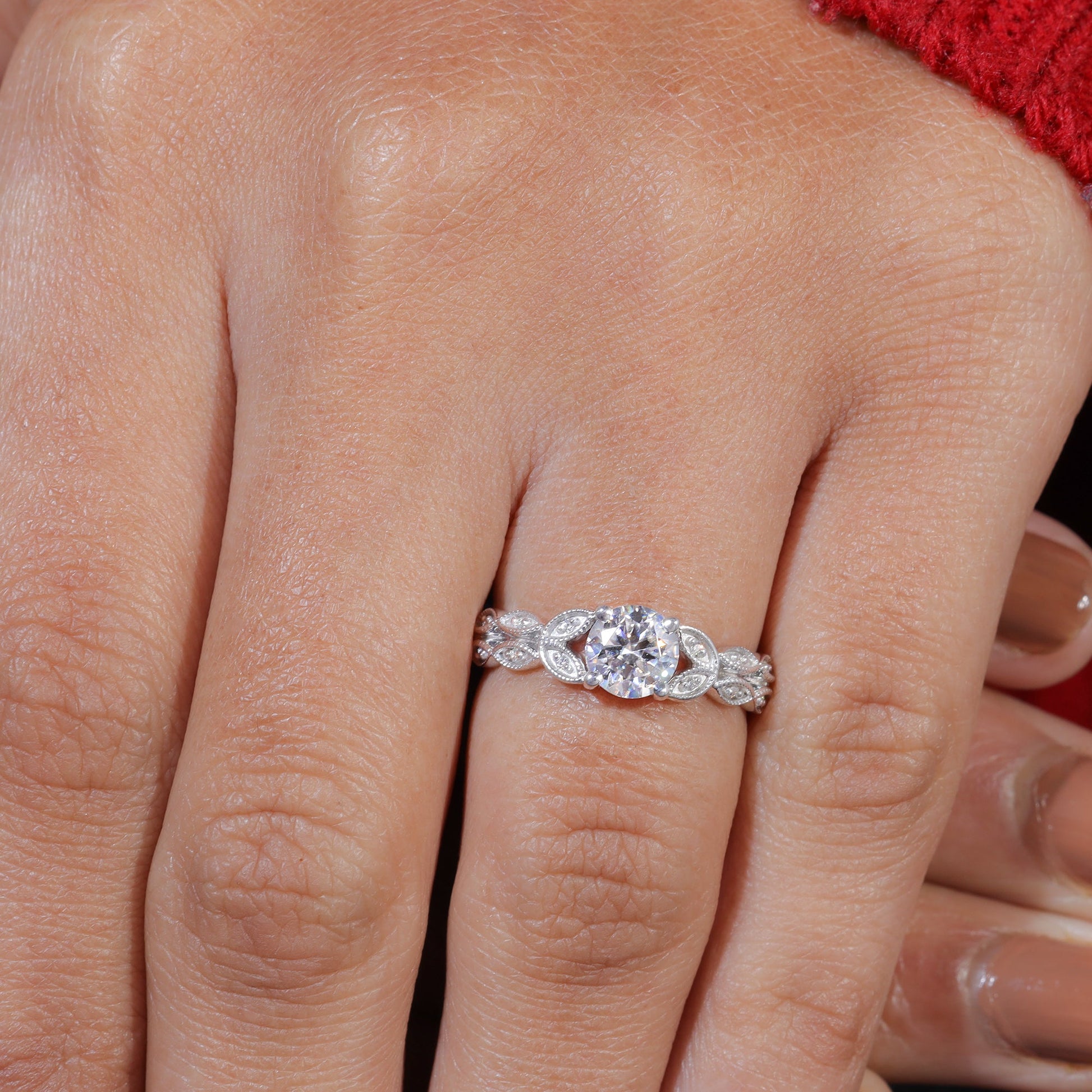 Round Moissanite Art Deco Unique Engagement Ring
