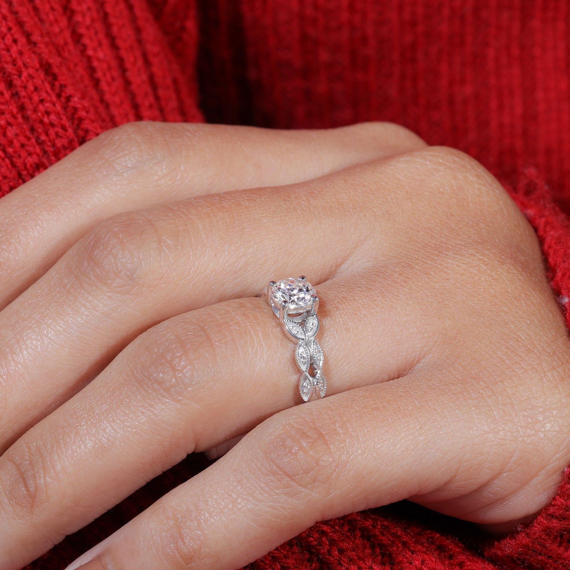 Round Moissanite Art Deco Unique Engagement Ring