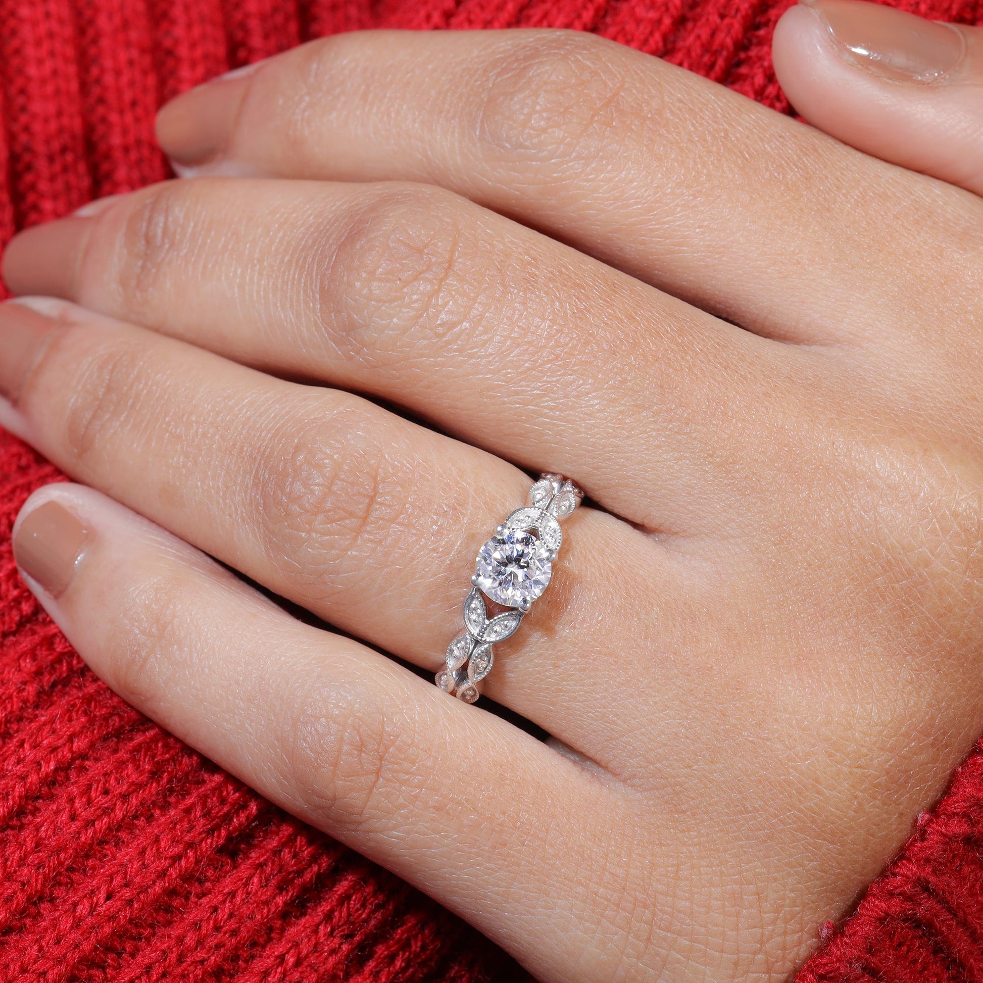 Round Moissanite Art Deco Unique Engagement Ring