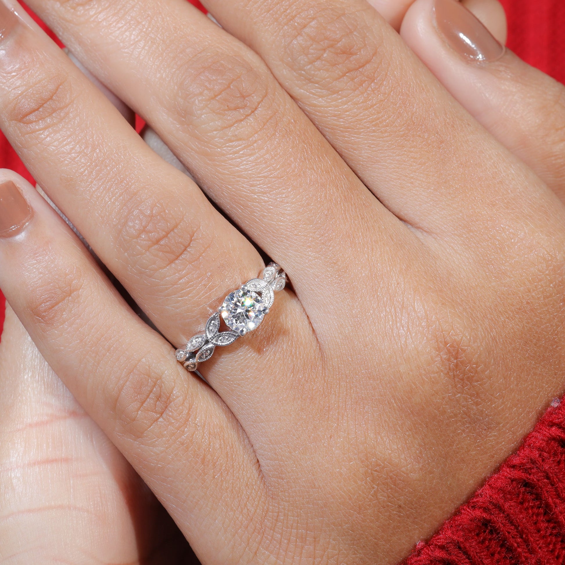 Round Moissanite Art Deco Unique Engagement Ring