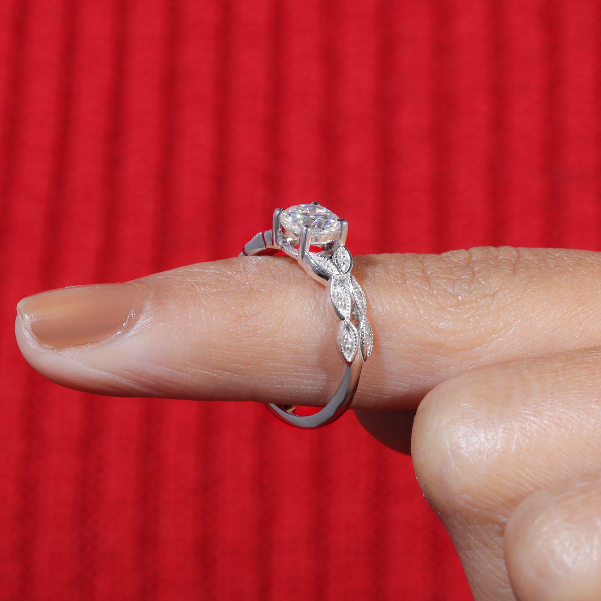 Round Moissanite Art Deco Unique Engagement Ring