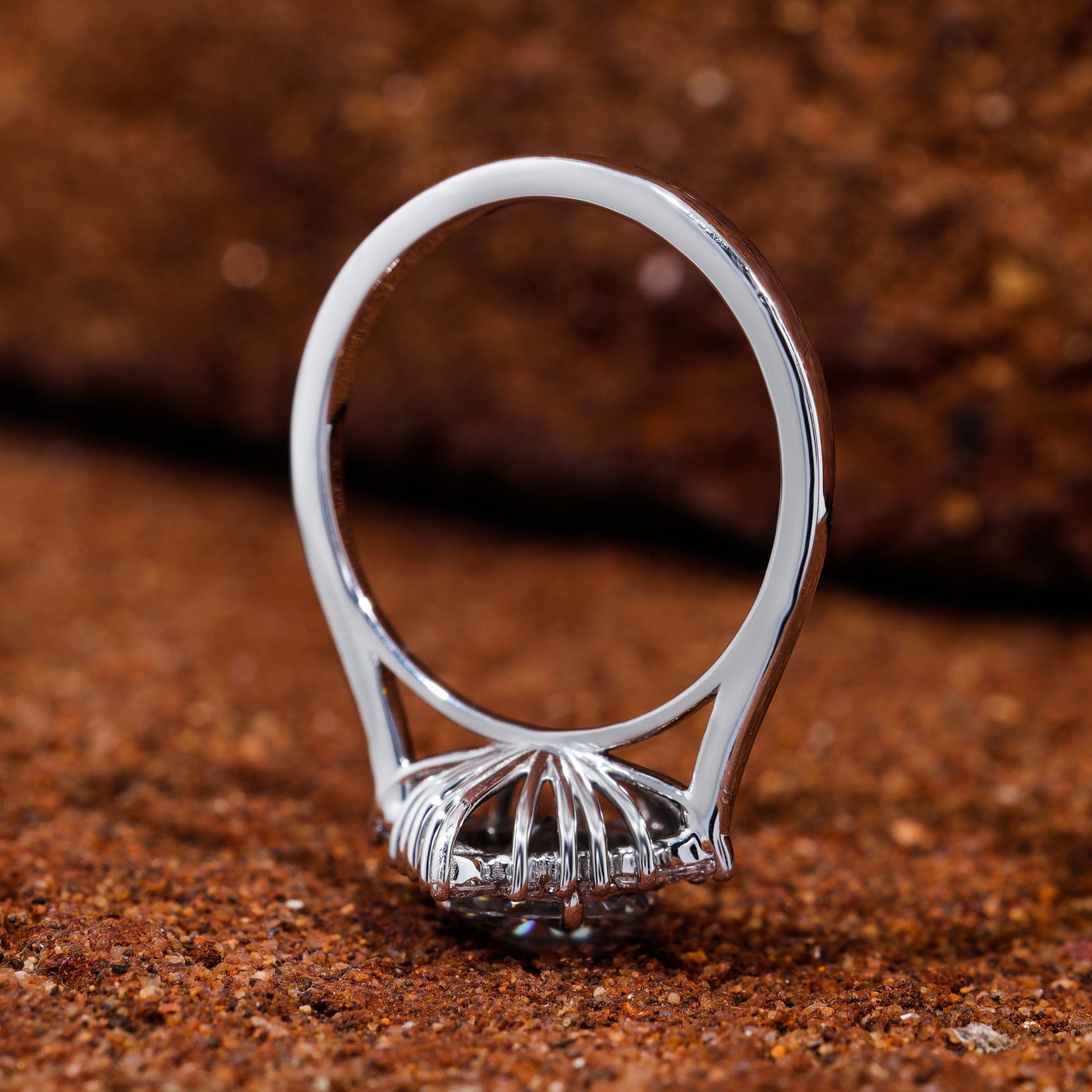 Unique Halo Set Round Cut Moissanite Engagement Ring