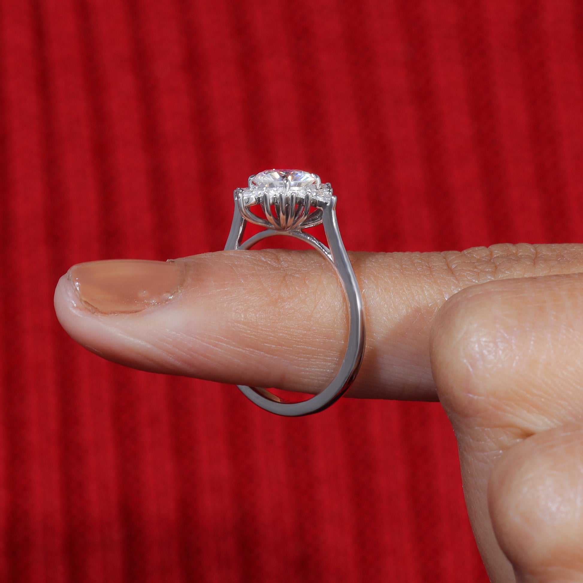Unique Halo Set Round Cut Moissanite Engagement Ring