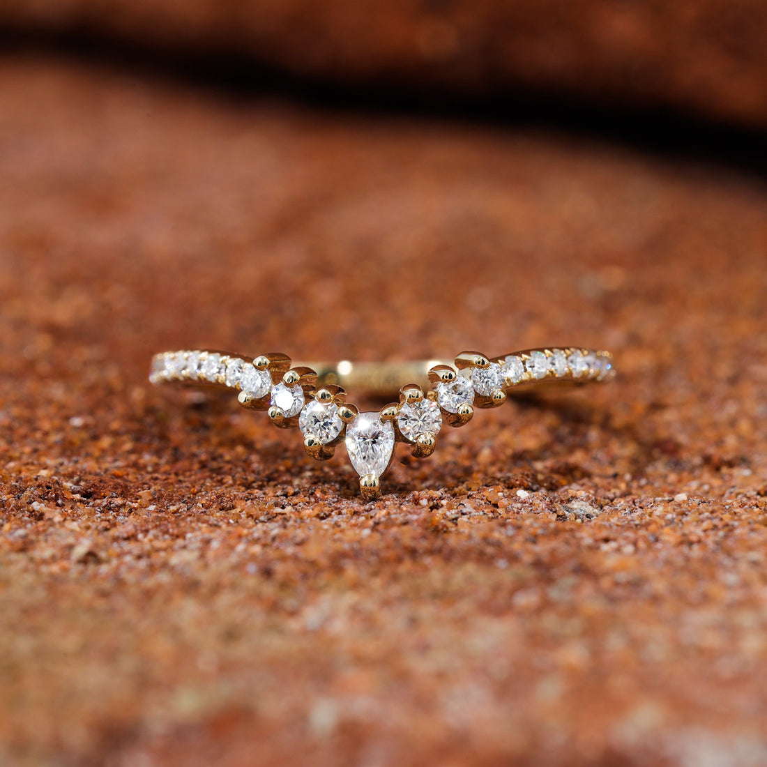 Pear & Round Cut Moissanite V Shape Wedding Band