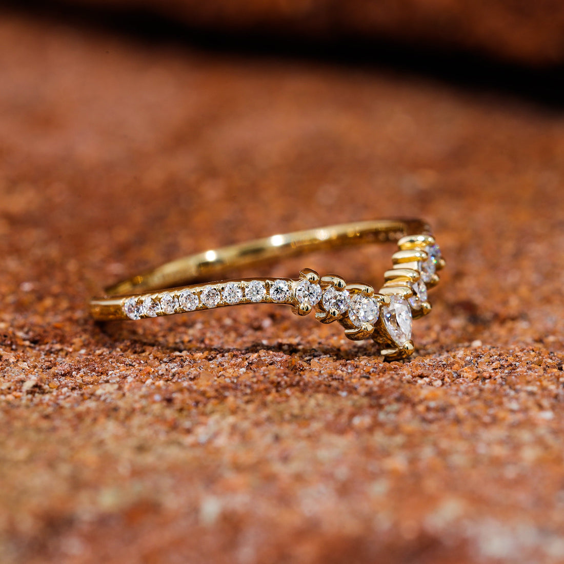 Pear & Round Cut Moissanite V Shape Wedding Band