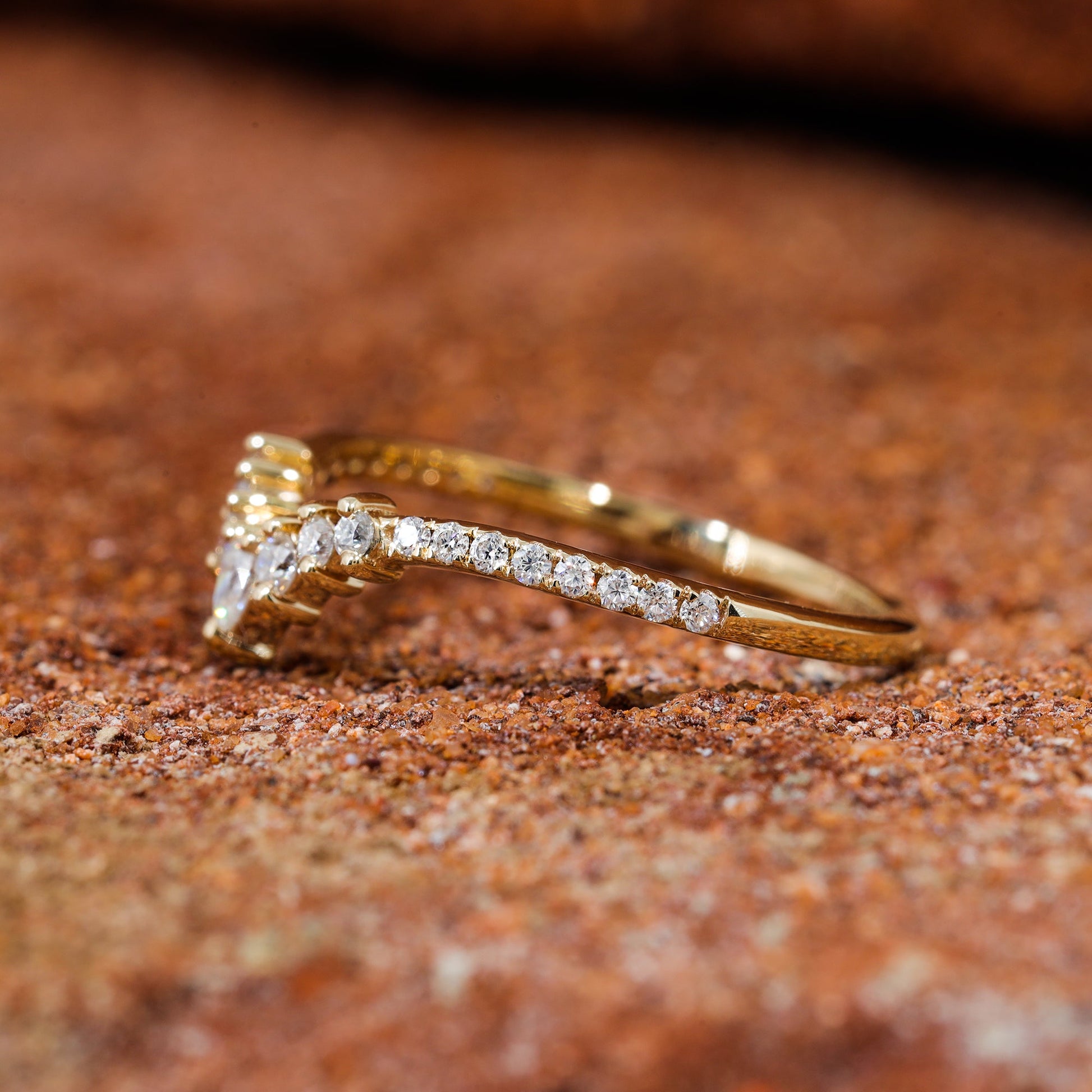 Pear & Round Cut Moissanite V Shape Wedding Band