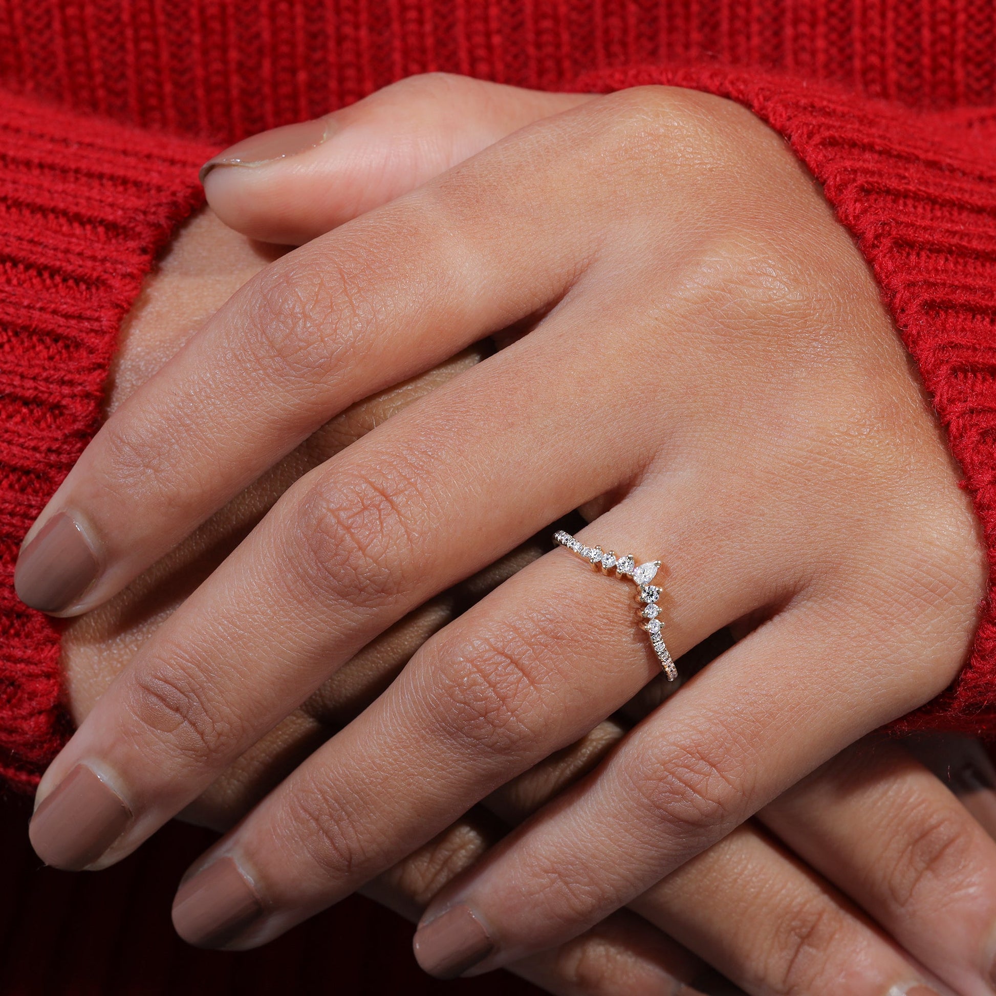 Pear & Round Cut Moissanite V Shape Wedding Band