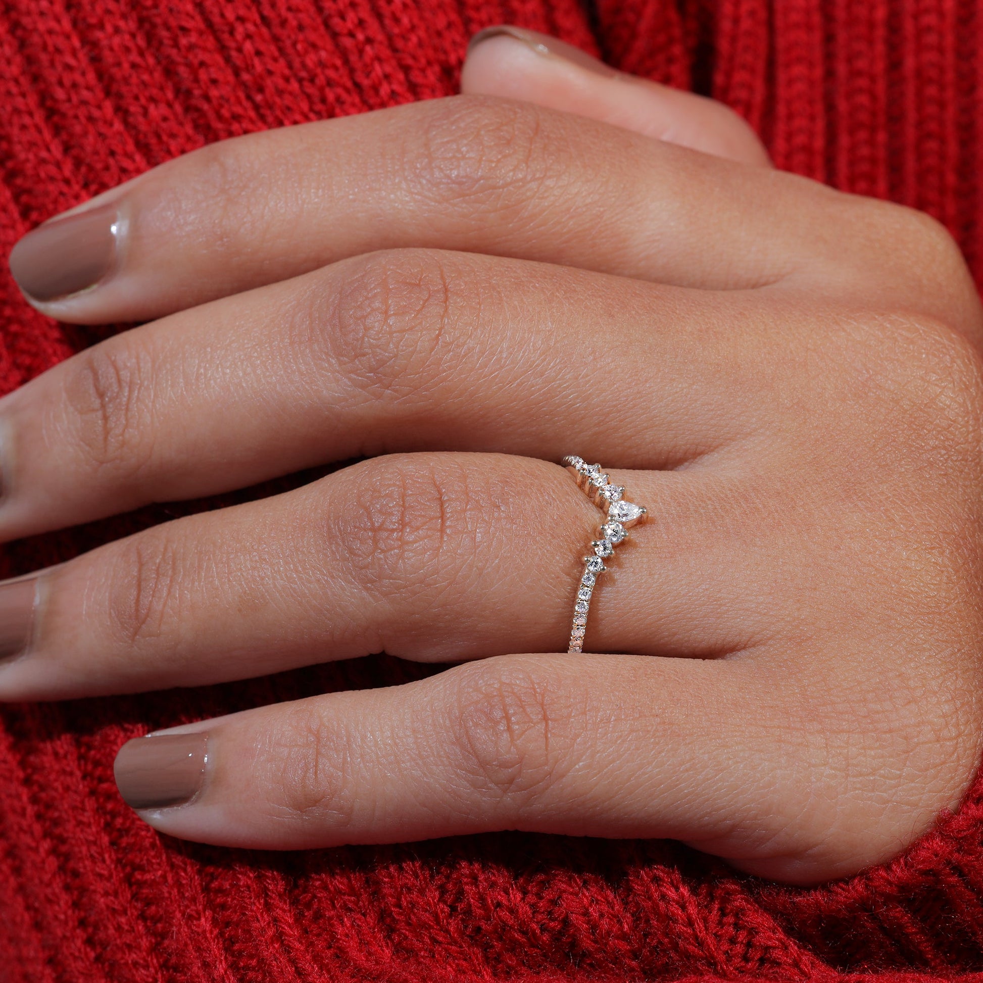 Pear & Round Cut Moissanite V Shape Wedding Band
