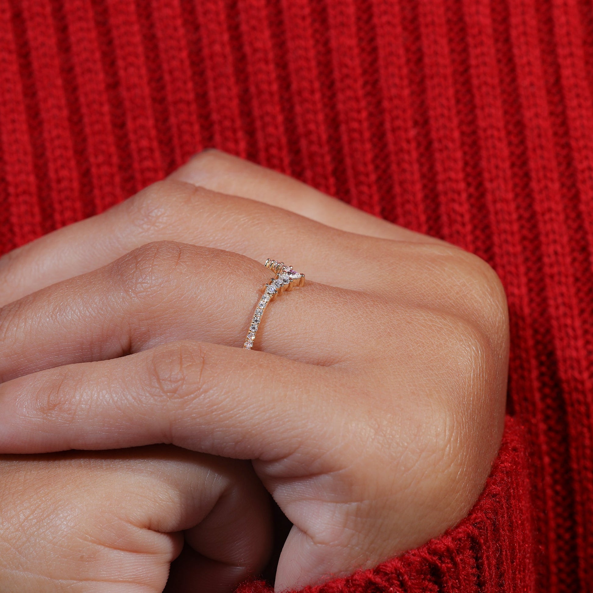 Pear & Round Cut Moissanite V Shape Wedding Band