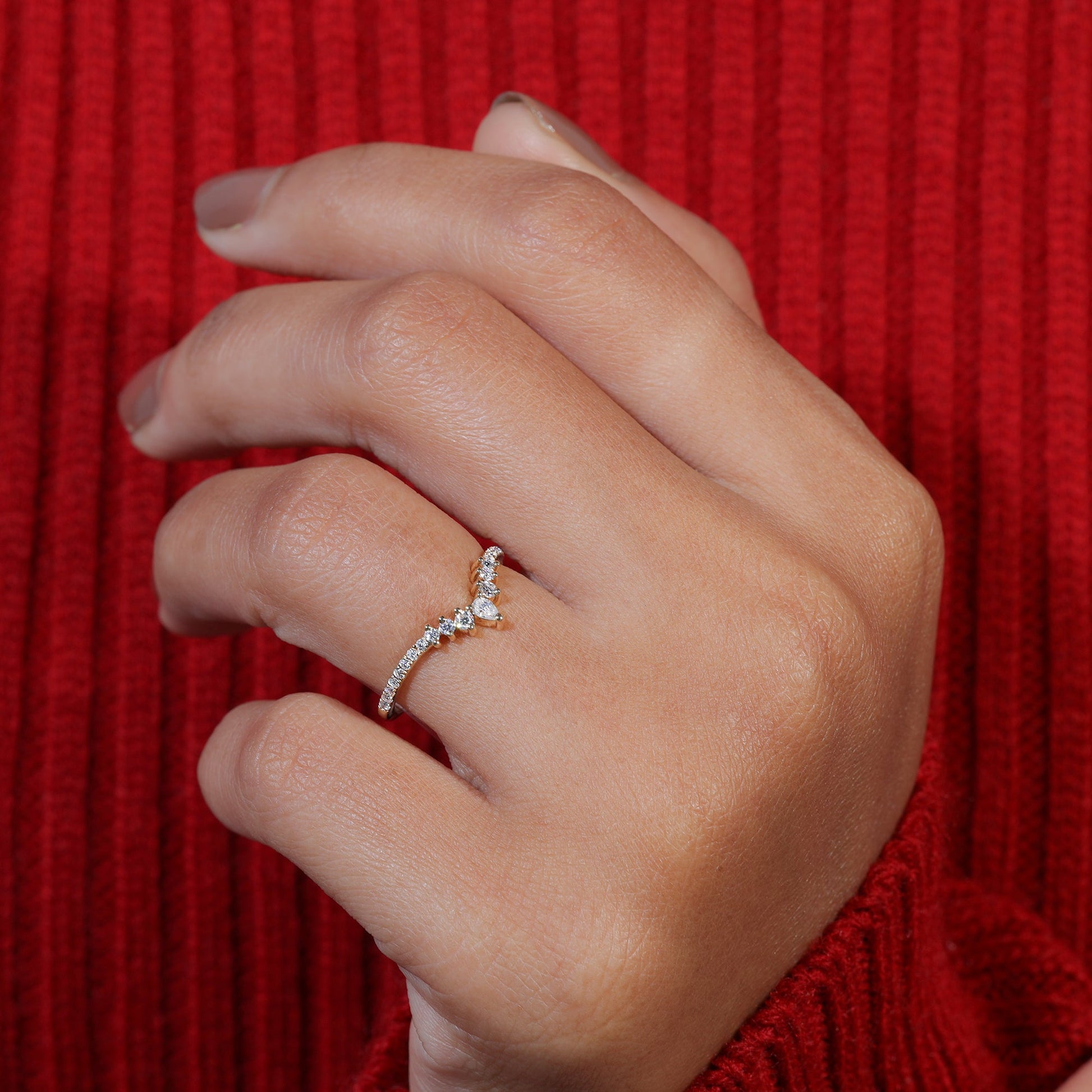 Pear & Round Cut Moissanite V Shape Wedding Band