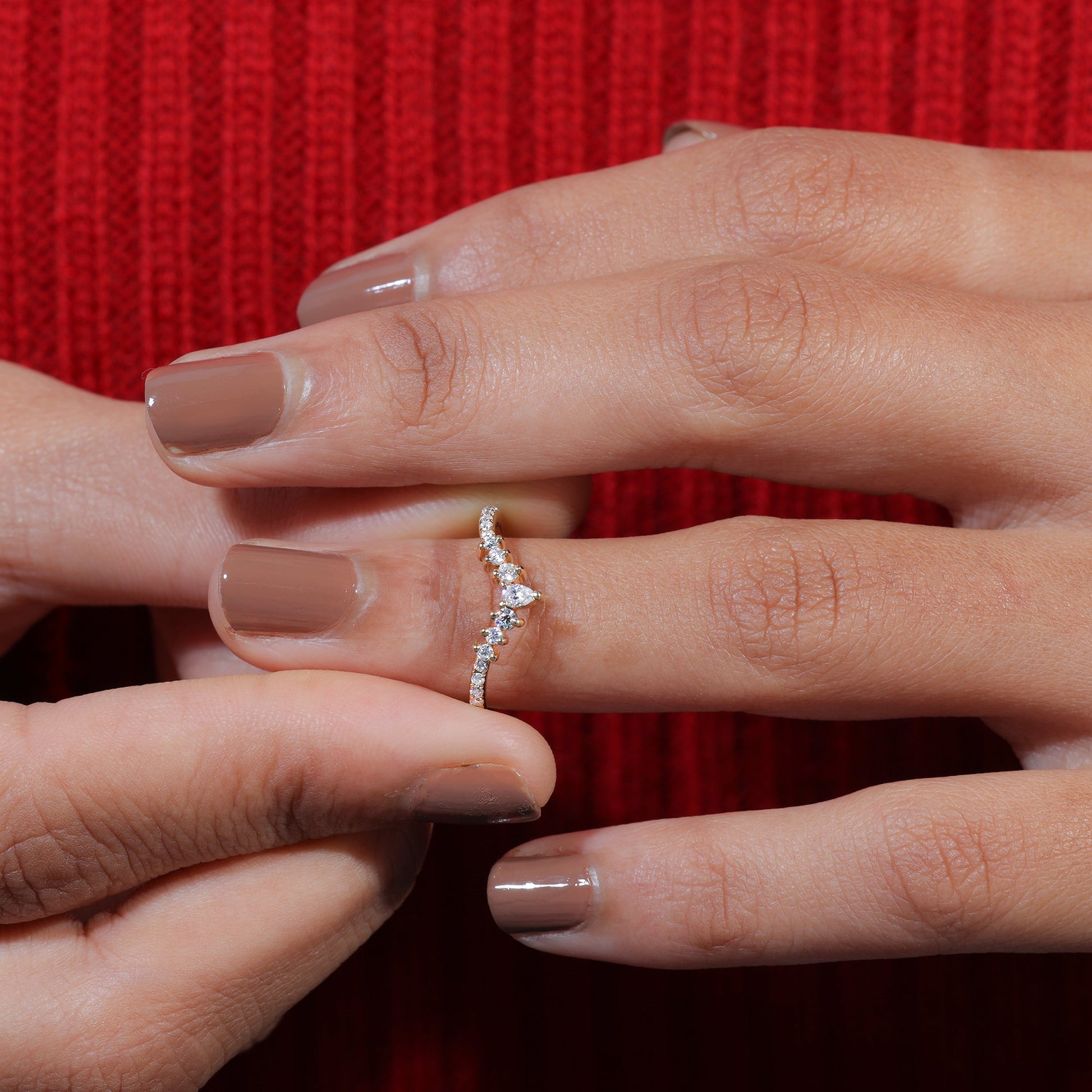 Pear & Round Cut Moissanite V Shape Wedding Band