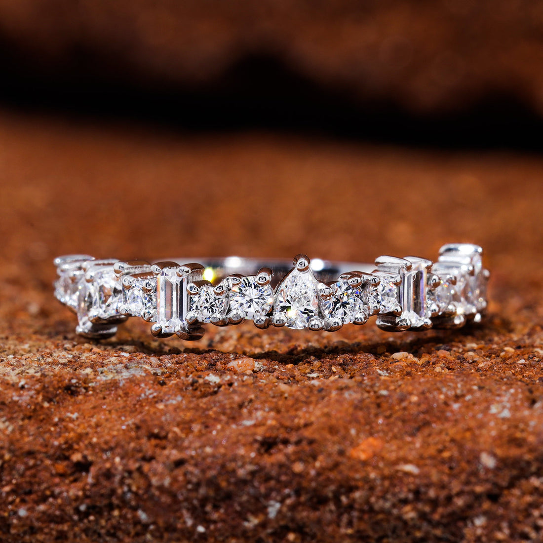 Multi Shape Moissanite Set Unique Dainty Wedding Band