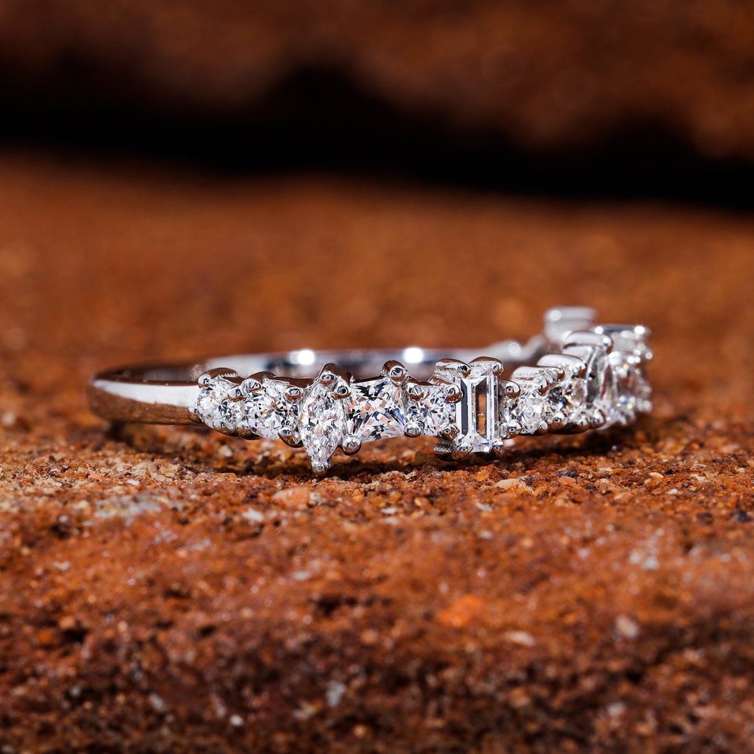Multi Shape Moissanite Set Unique Dainty Wedding Band