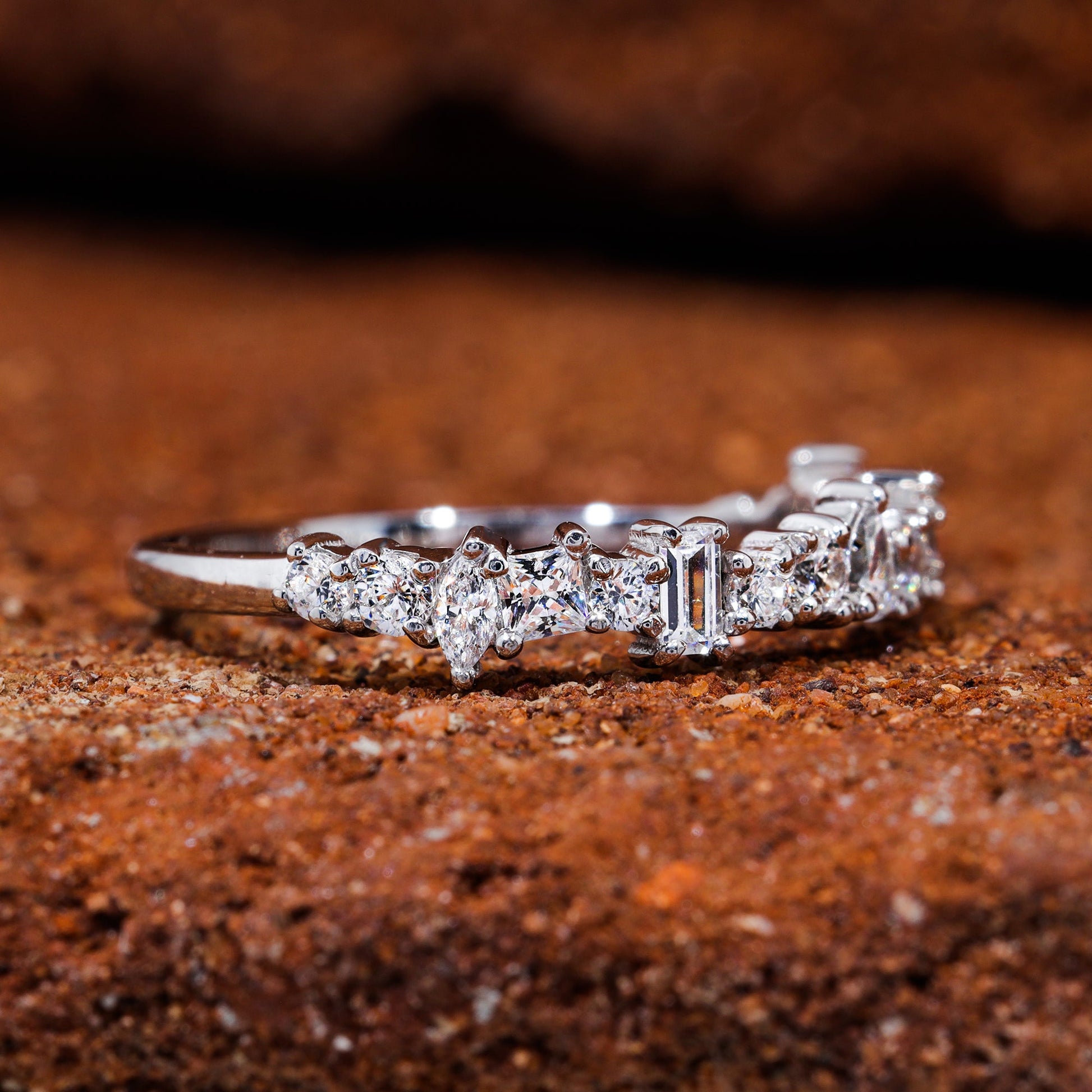 Multi Shape Moissanite Set Unique Dainty Wedding Band