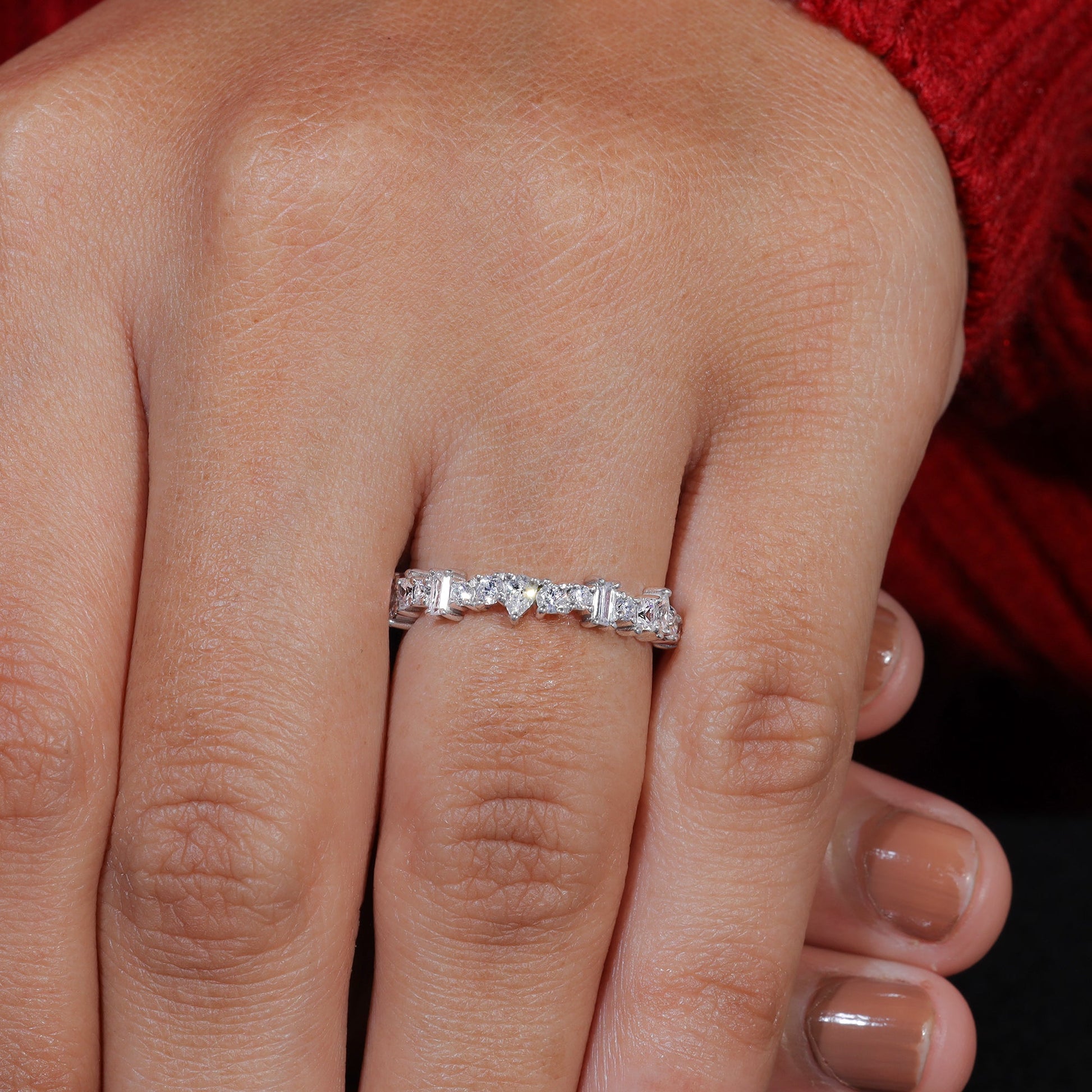 Multi Shape Moissanite Set Unique Dainty Wedding Band
