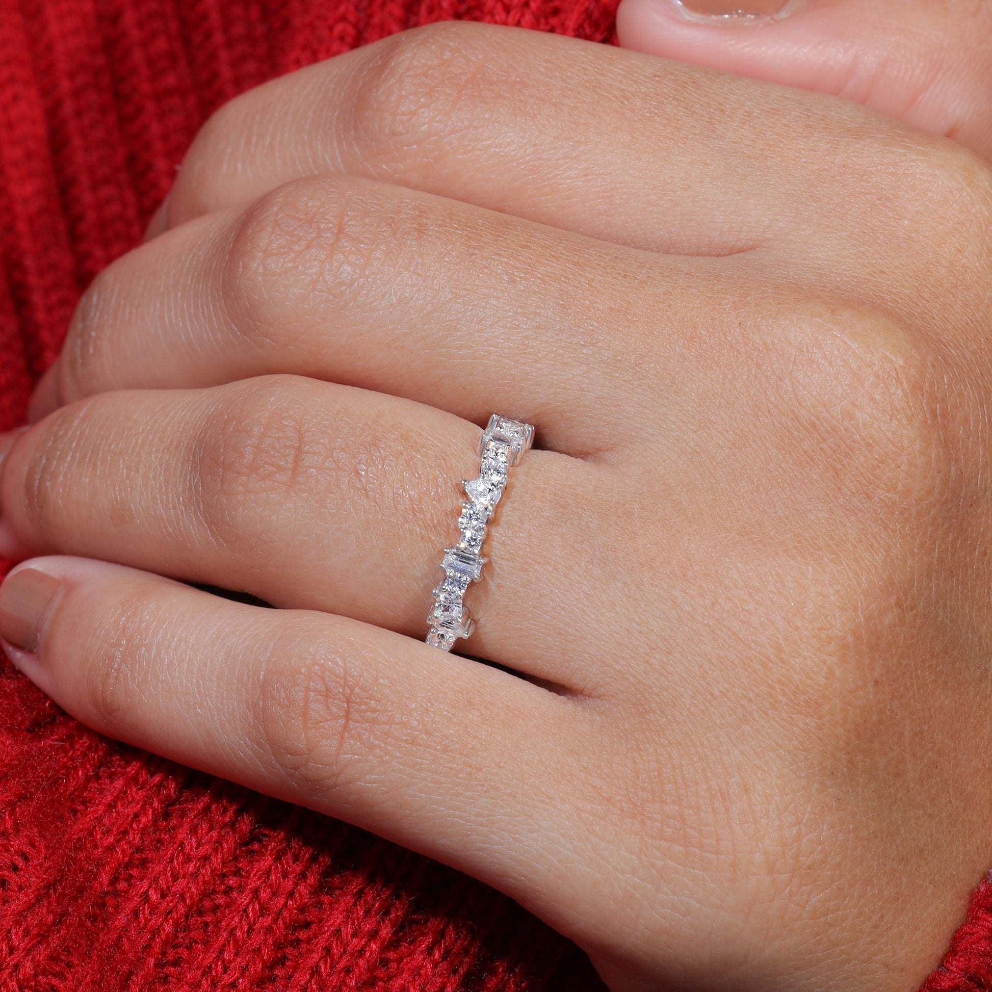 Multi Shape Moissanite Set Unique Dainty Wedding Band