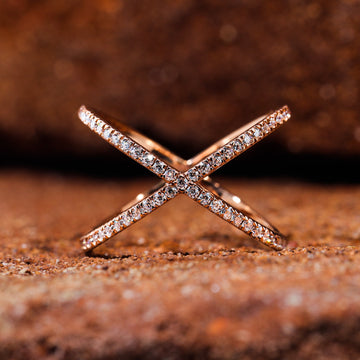 Round Moissanite Set Criss Cross Dainty Ring