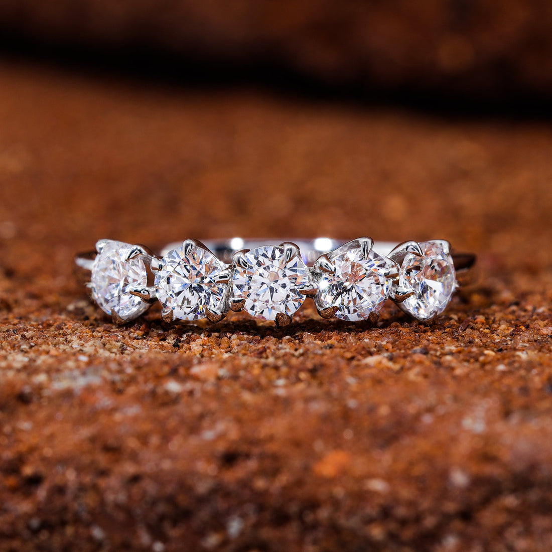 5-Prong Set Round Moissanite 5 Stone Wedding Band
