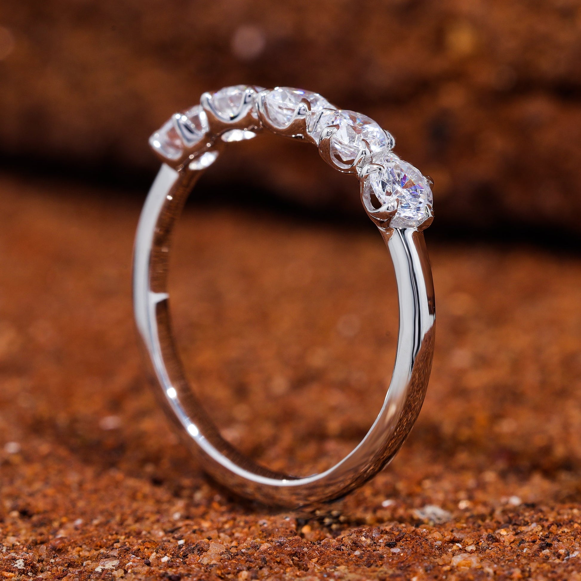 5-Prong Set Round Moissanite 5 Stone Wedding Band