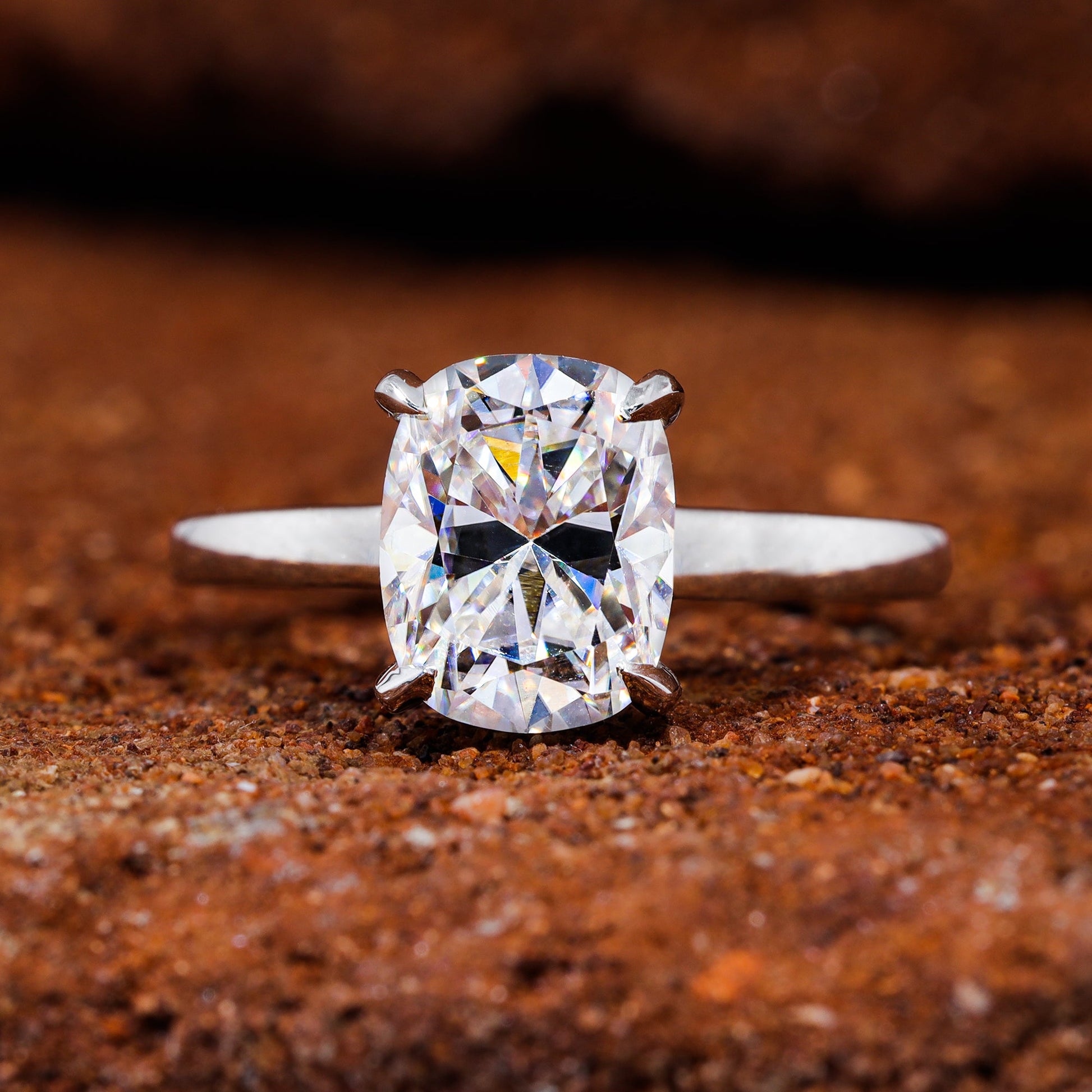 Elongated Cushion Cut Moisaanite Hidden Halo Engagement Ring