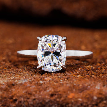 Elongated Cushion Cut Moisaanite Hidden Halo Engagement Ring