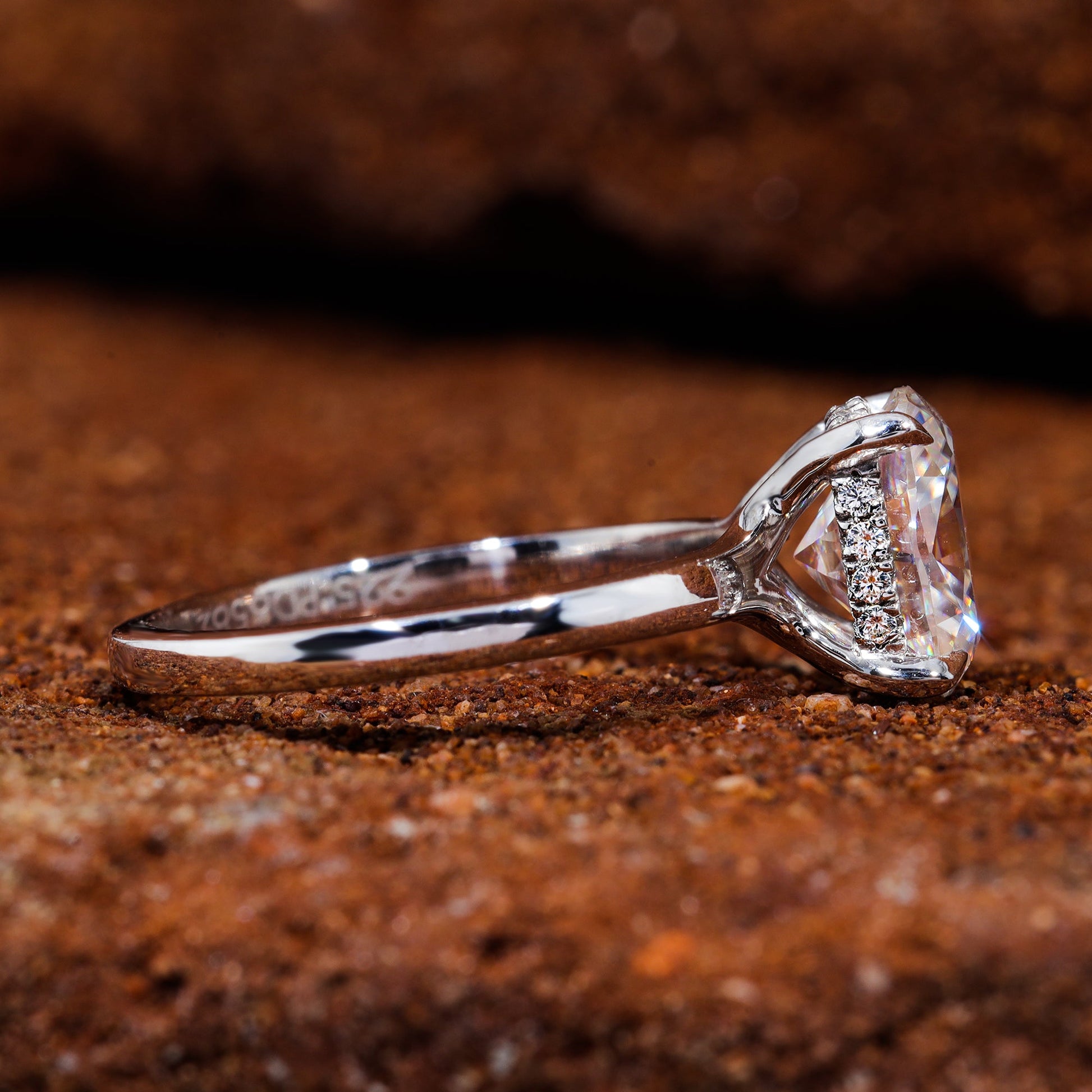 Elongated Cushion Cut Moisaanite Hidden Halo Engagement Ring