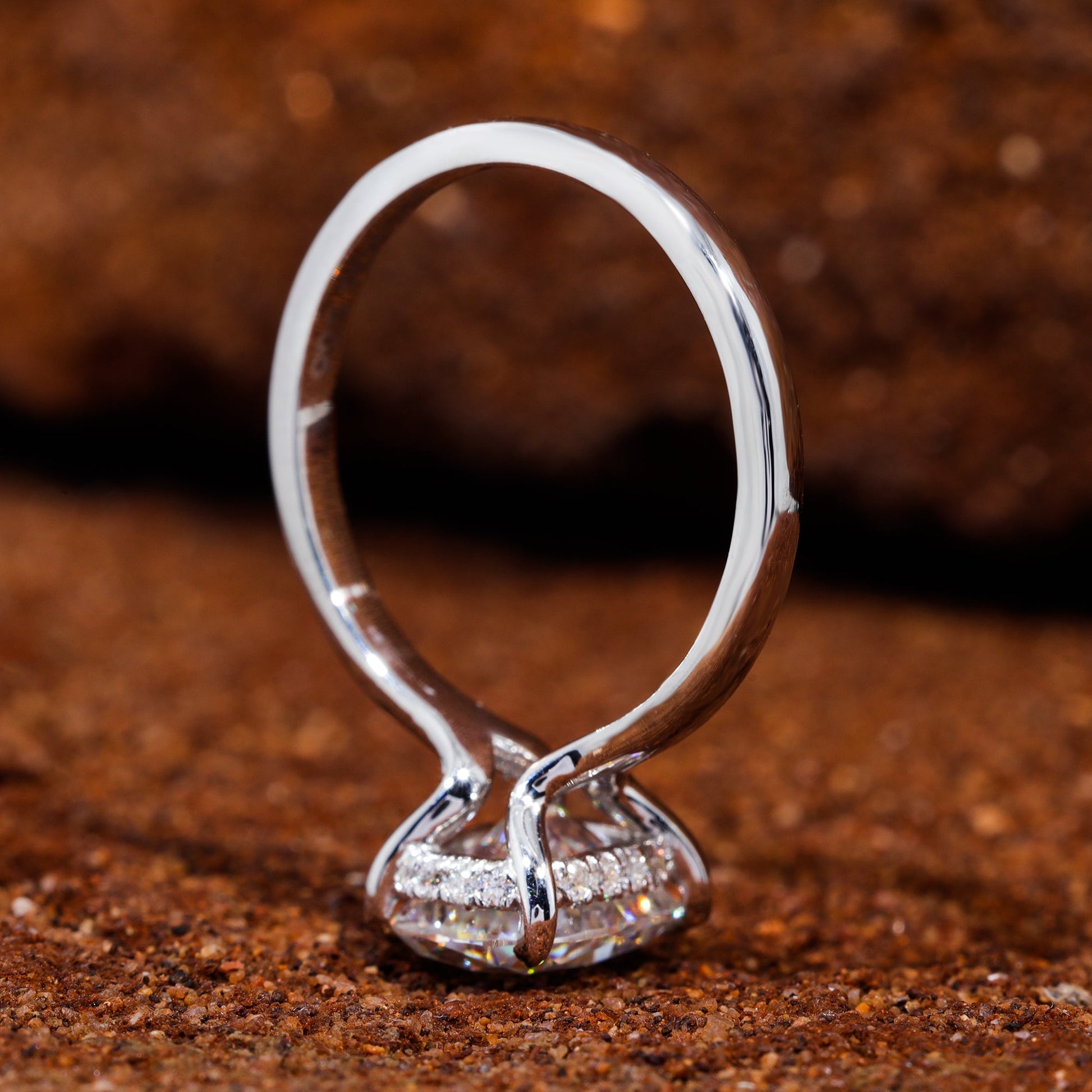 Elongated Cushion Cut Moisaanite Hidden Halo Engagement Ring