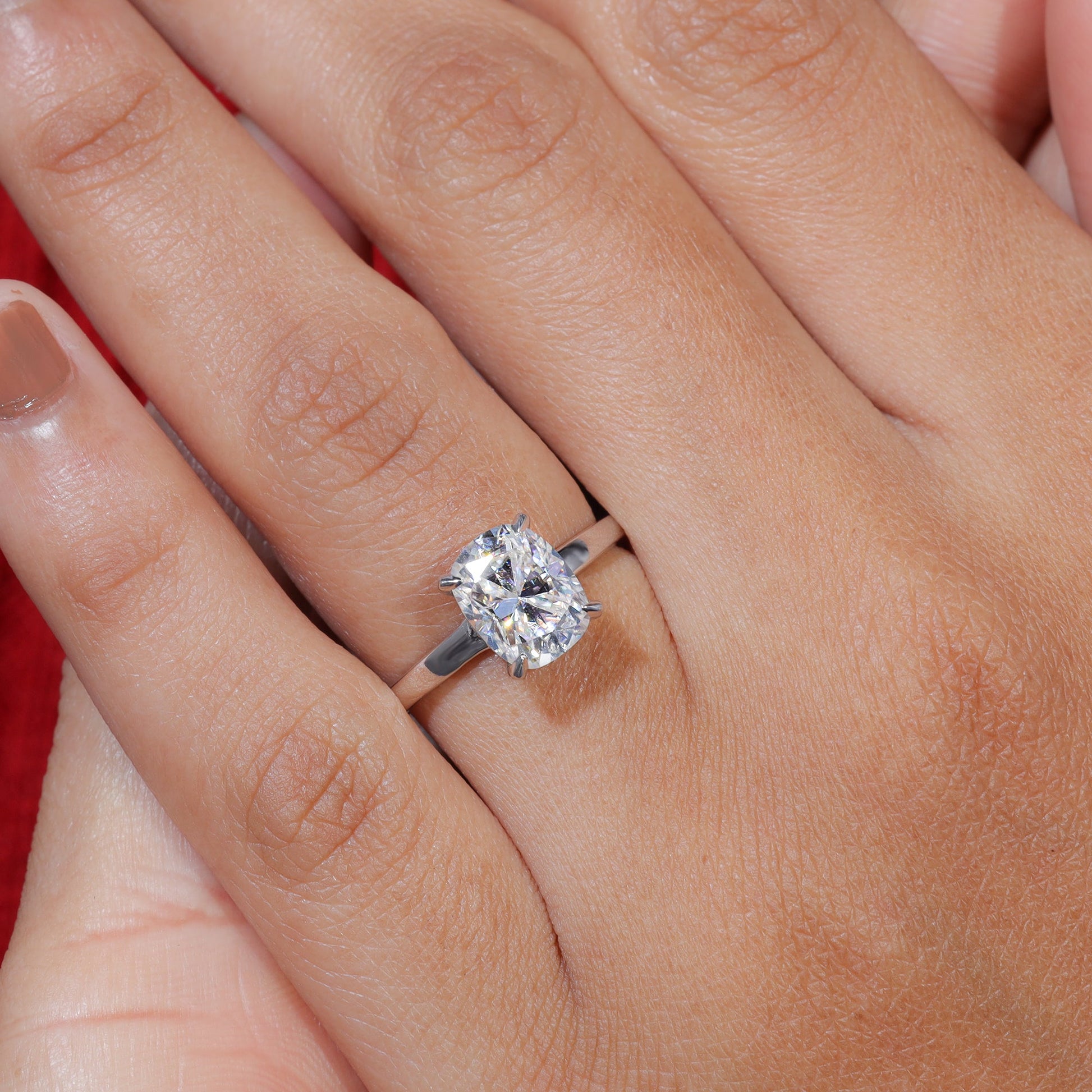 Elongated Cushion Cut Moisaanite Hidden Halo Engagement Ring