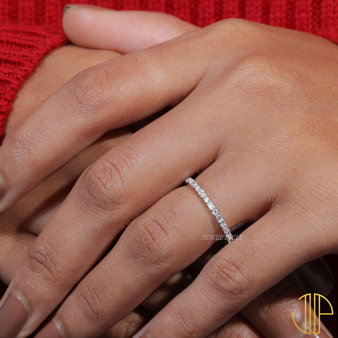 Baguette & Round Cut Moissanite Set Minimalist Weddibg Band