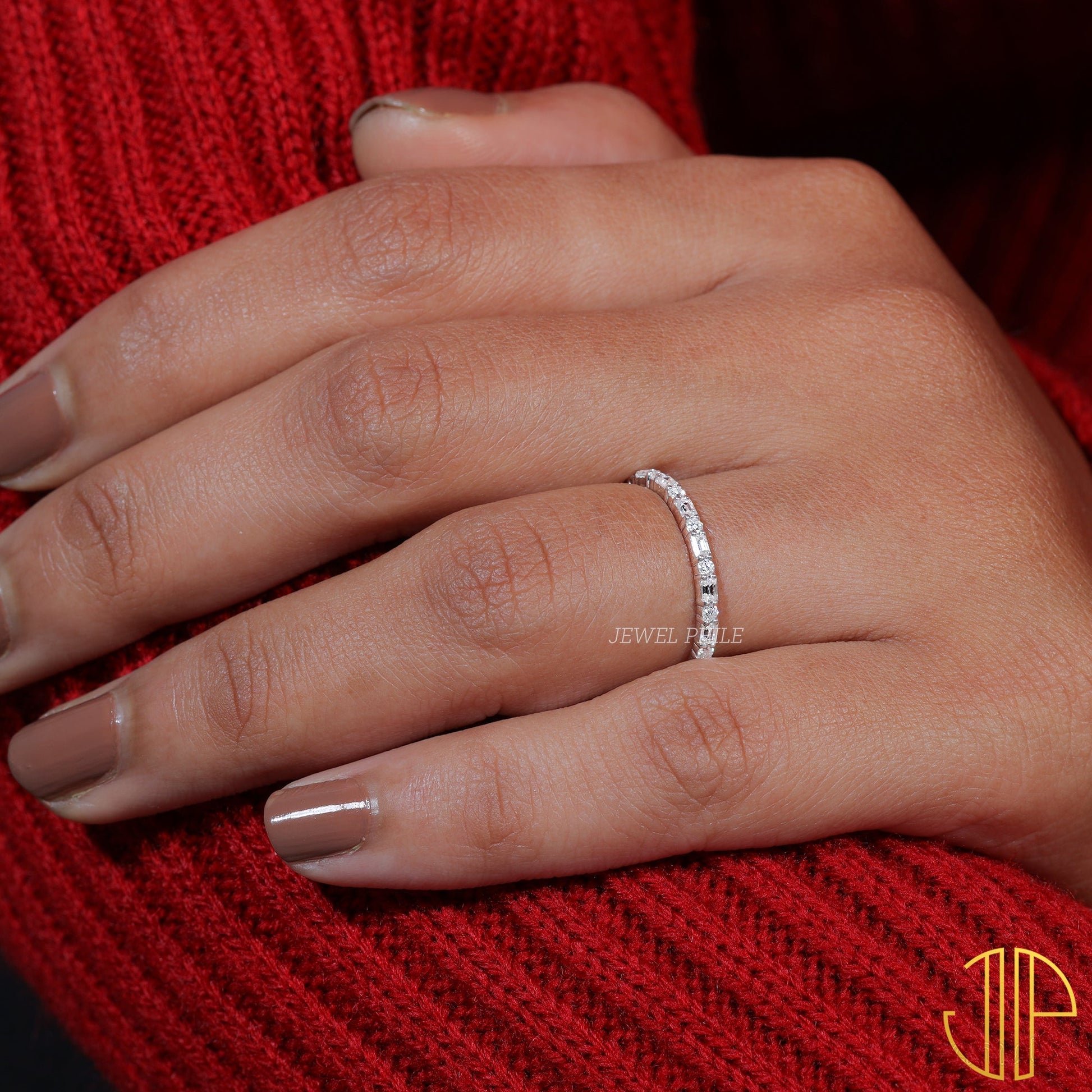 Baguette & Round Cut Moissanite Set Minimalist Weddibg Band
