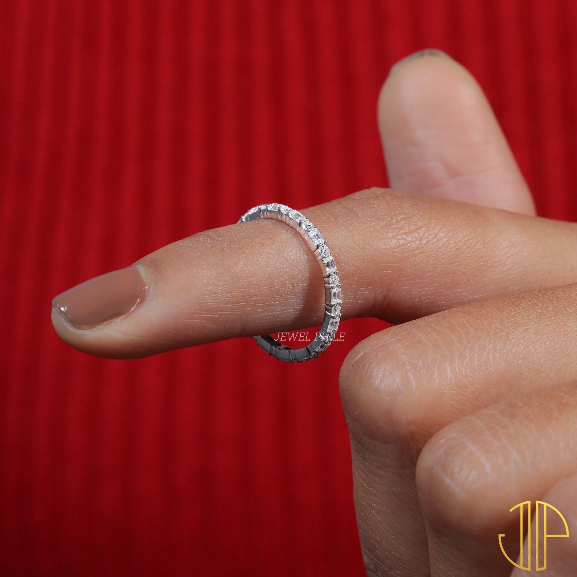 Baguette & Round Cut Moissanite Set Minimalist Weddibg Band