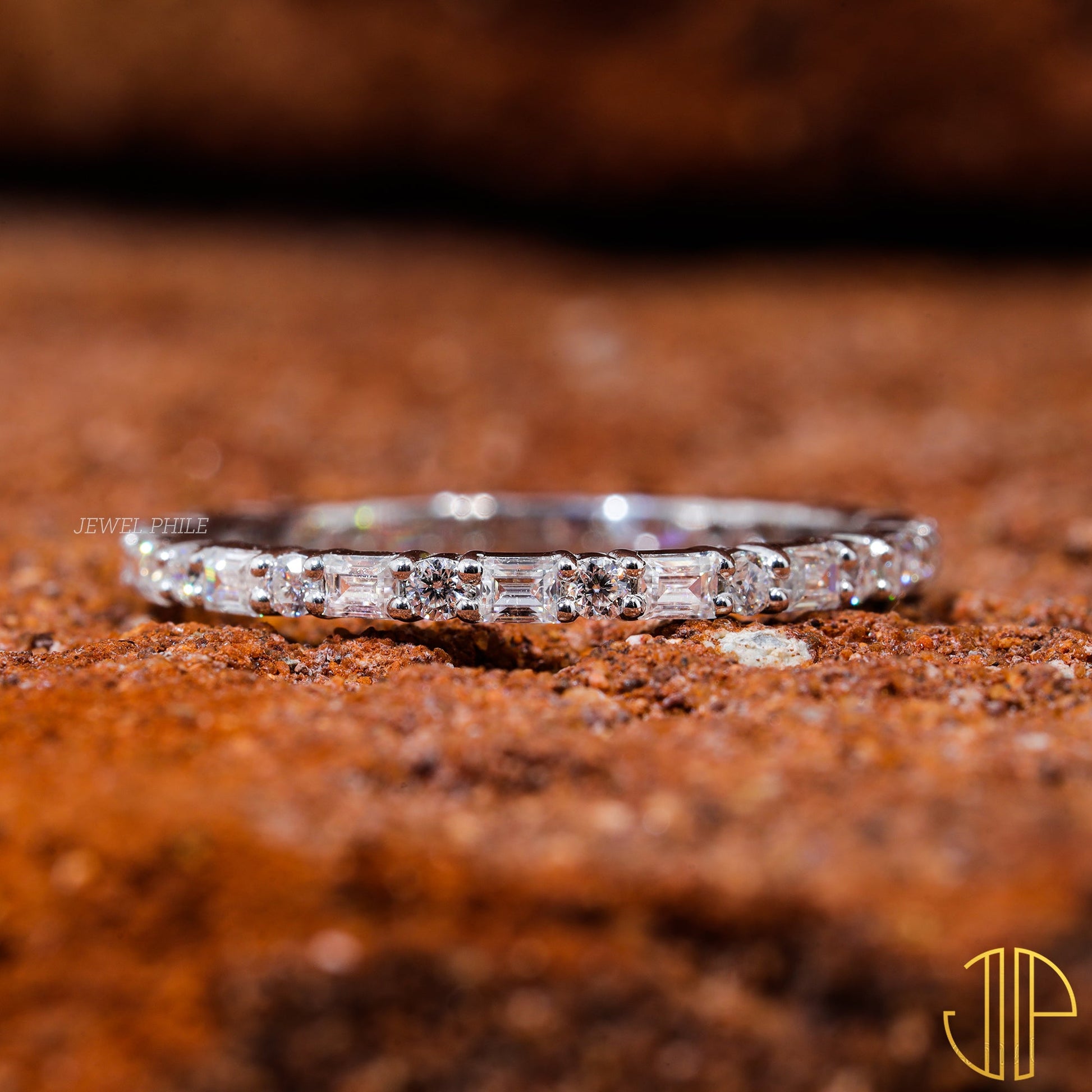 Baguette & Round Cut Moissanite Set Minimalist Weddibg Band