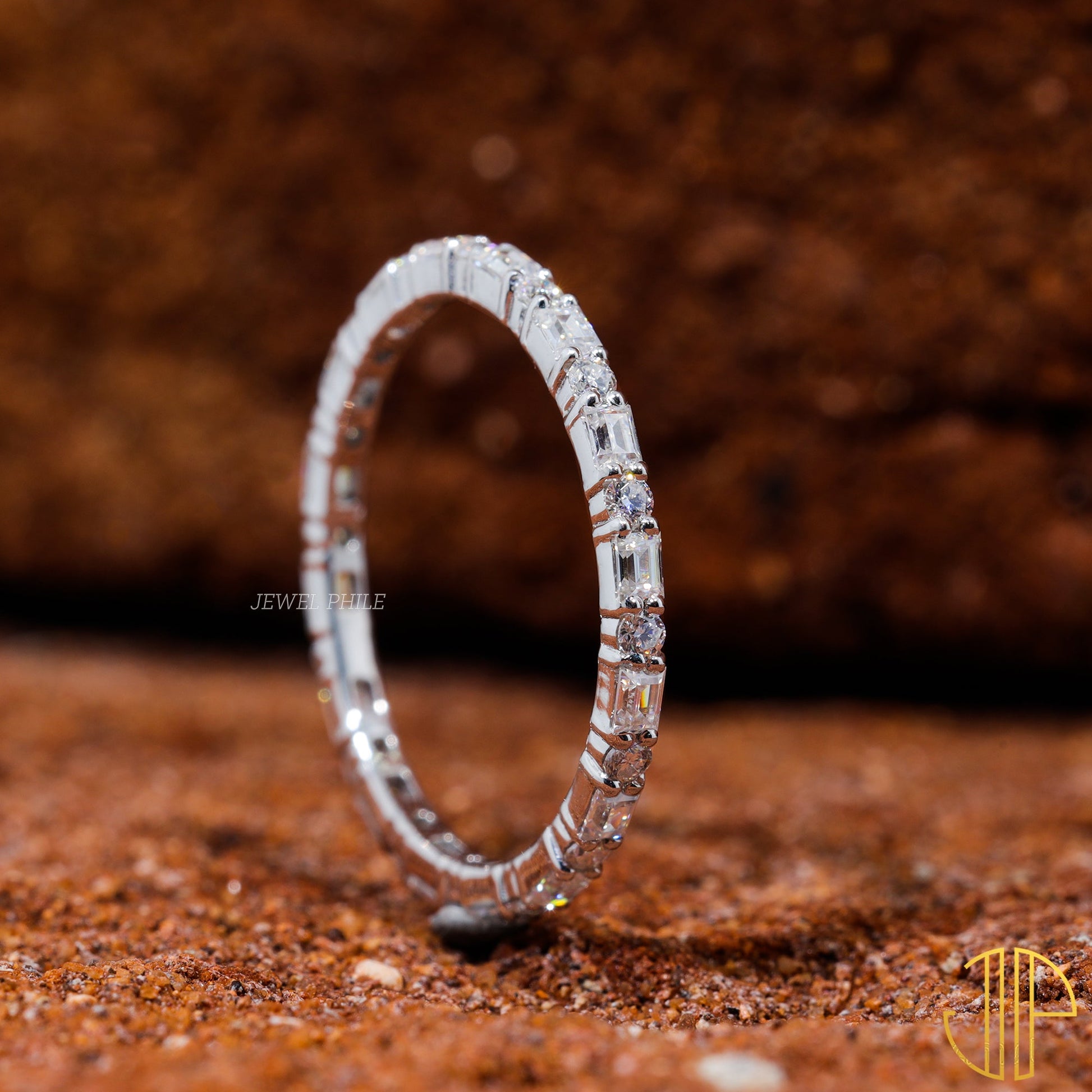 Baguette & Round Cut Moissanite Set Minimalist Weddibg Band