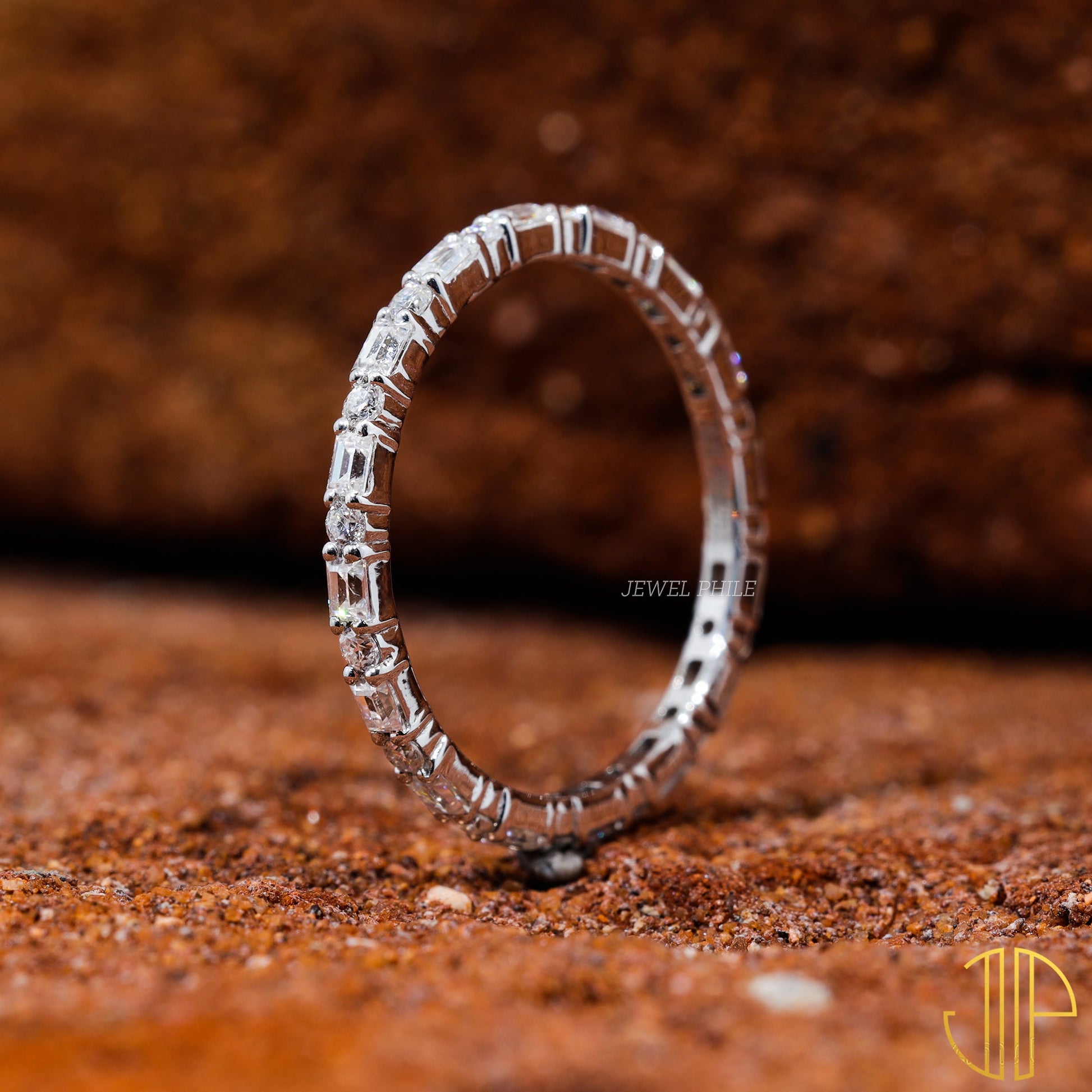 Baguette & Round Cut Moissanite Set Minimalist Weddibg Band