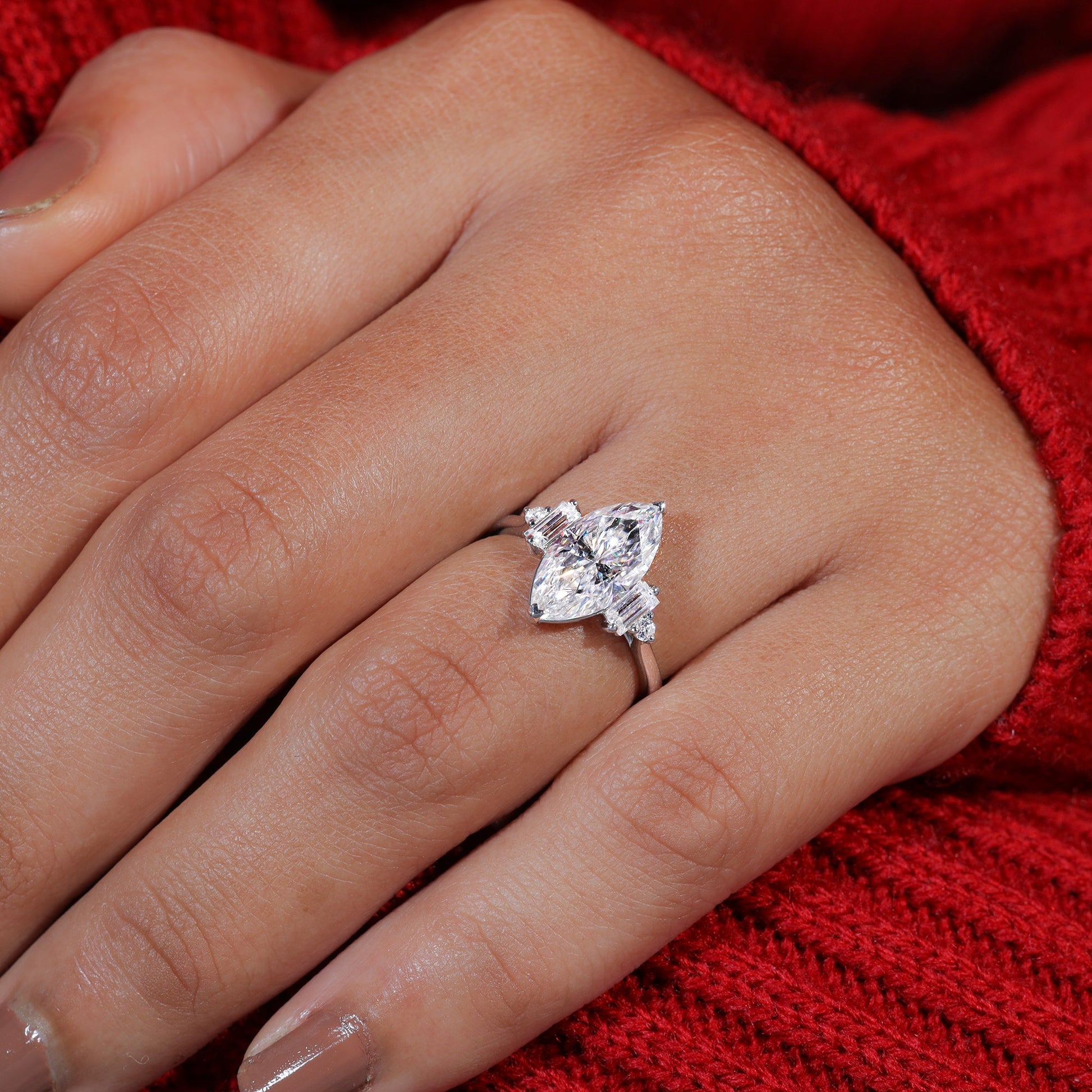 Marquise Cut Moissanite Engagement Ring