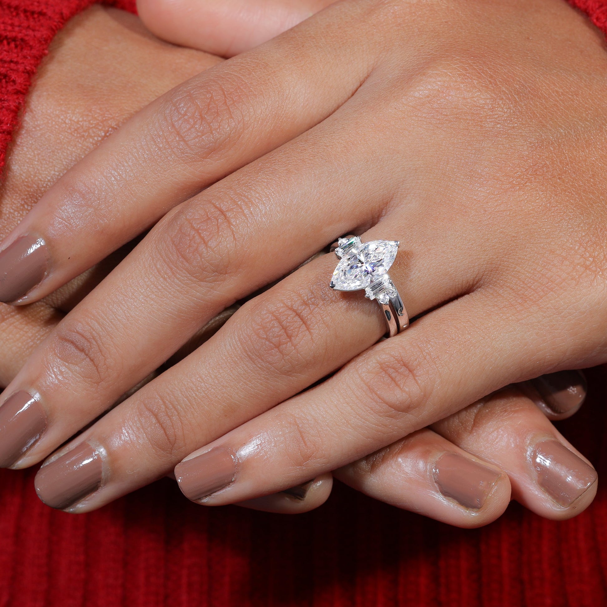 Marquise Cut Moissanite Set Engagement Bridal Ring Set