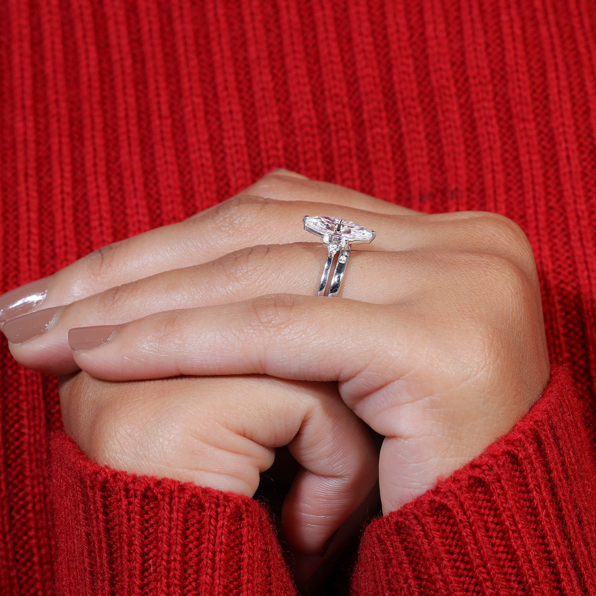 Marquise Cut Moissanite Set Engagement Bridal Ring Set