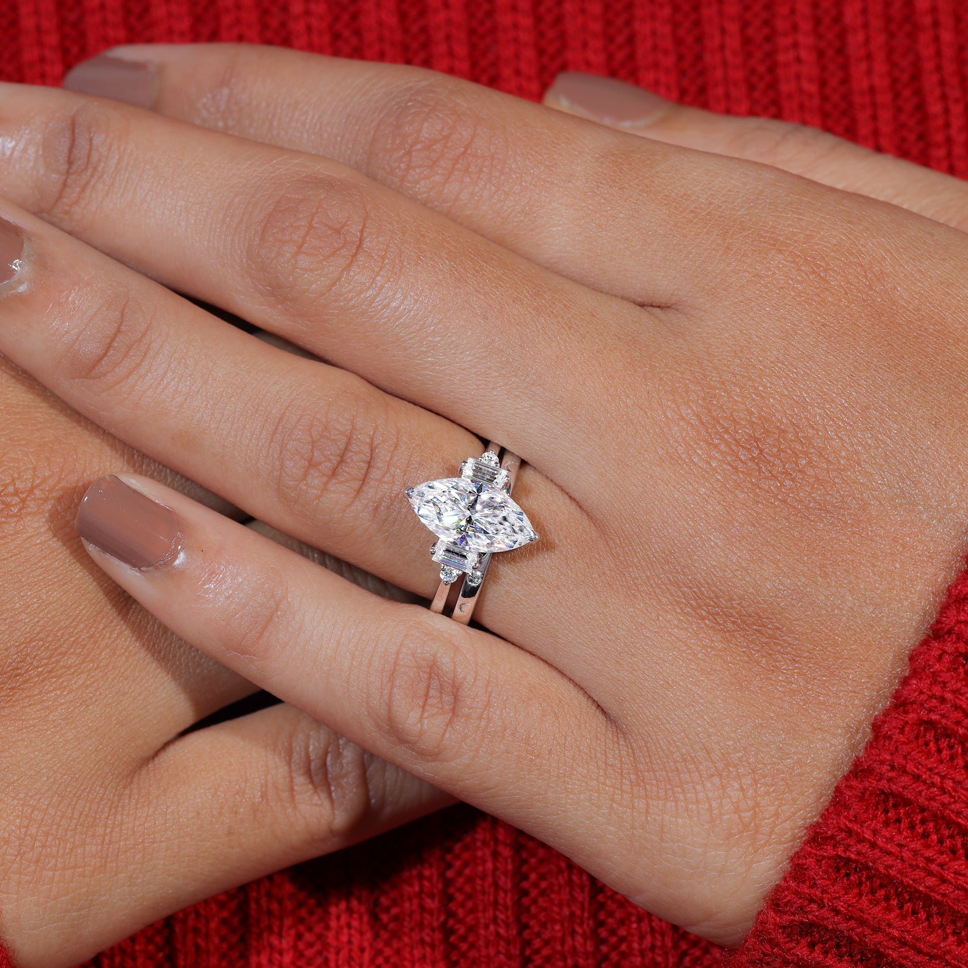 Marquise Cut Moissanite Set Engagement Bridal Ring Set