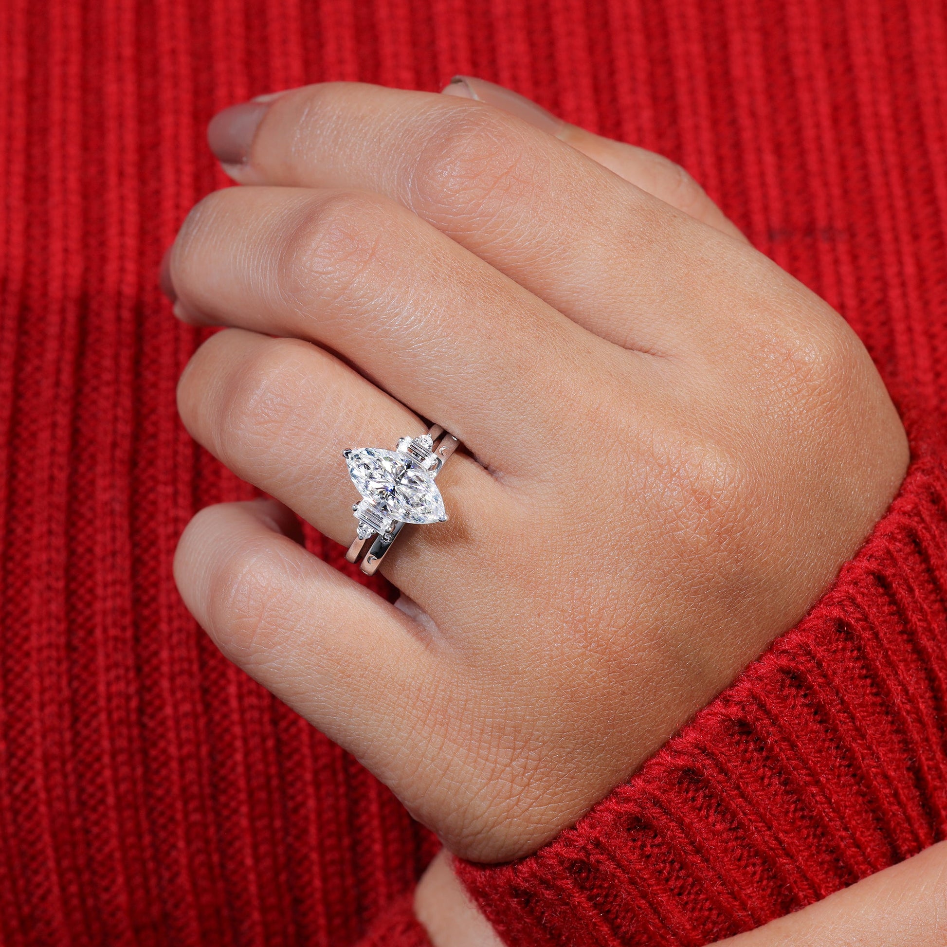 Marquise Cut Moissanite Set Engagement Bridal Ring Set