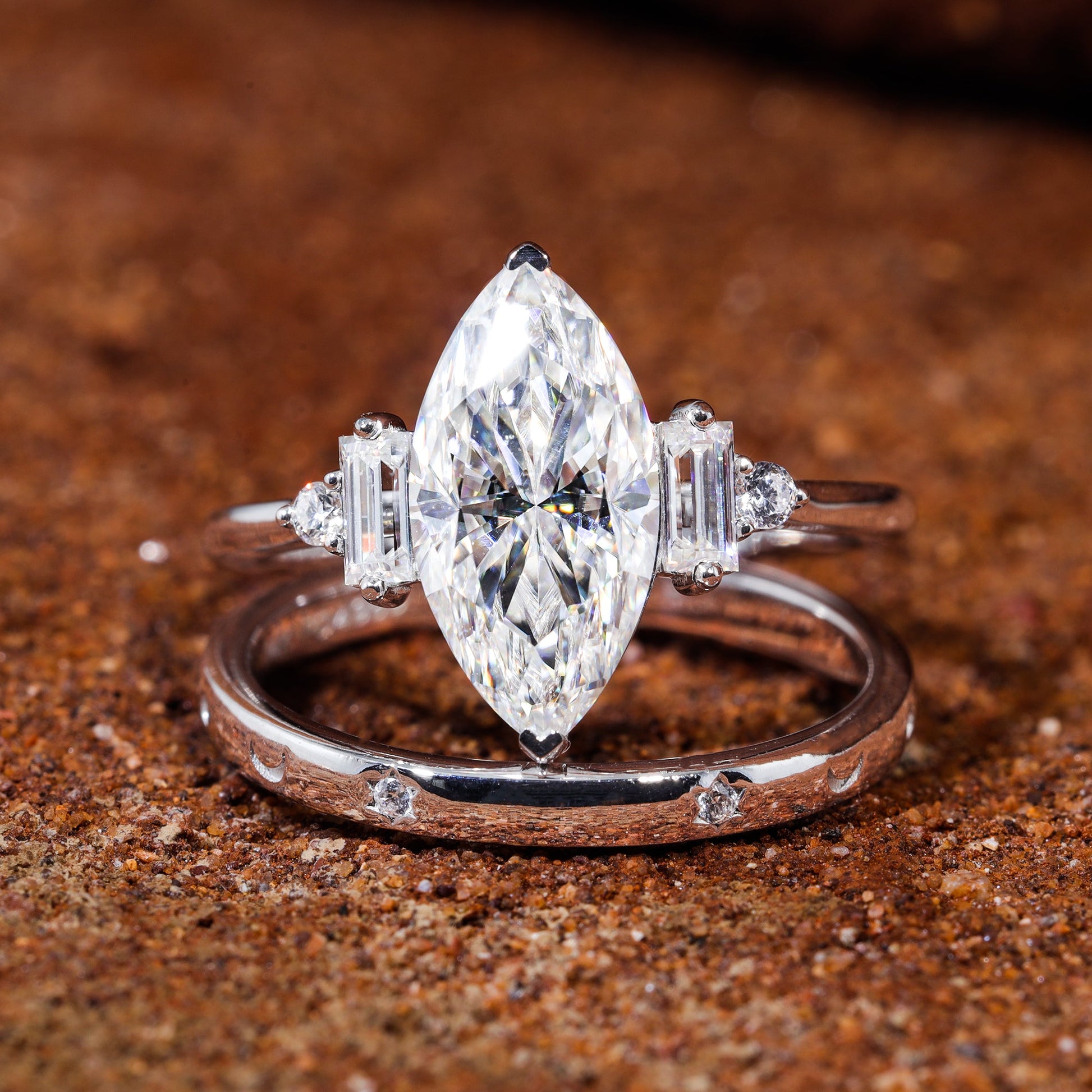 Marquise Cut Moissanite Set Engagement Bridal Ring Set